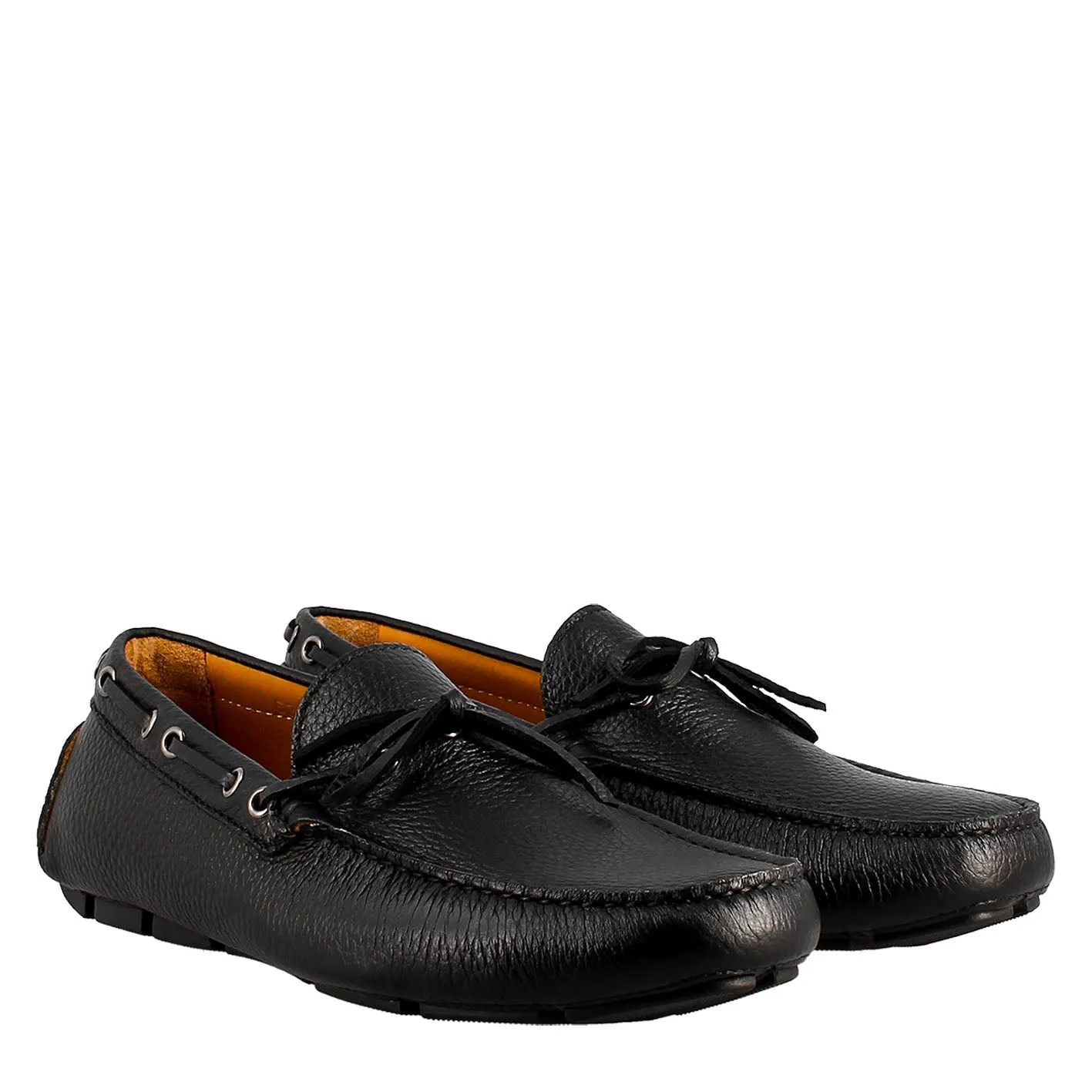 Mocassino tubolare con lacci da uomo in pelle color nero