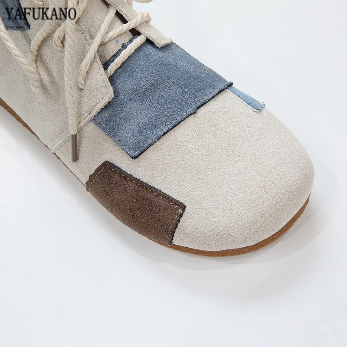 Mori Girl Stivaletti piatti con punta tonda e letteraria in pelle scamosciata retrò, comodi e fatti a mano, con suola morbida, c