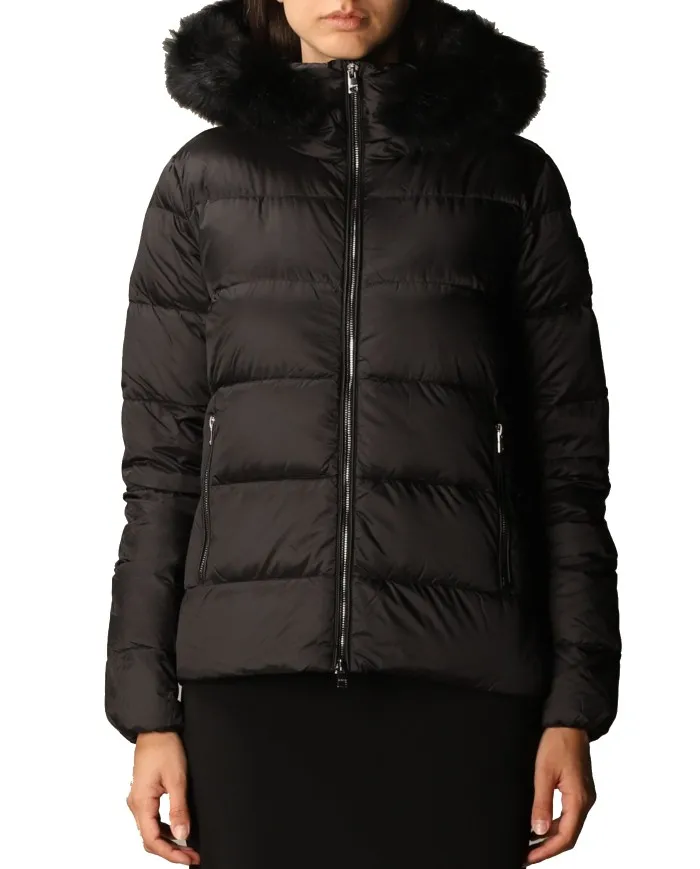 MUSEUM Piumino Donna Arlette Fur A-ET Gicca Cappuccio Pelliccia Nero 002 BLACK