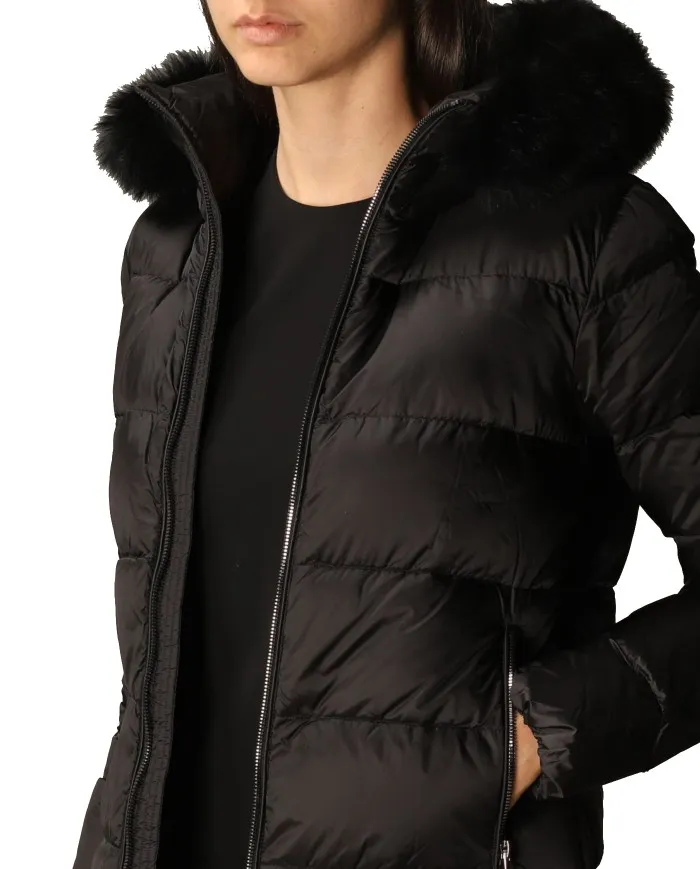 MUSEUM Piumino Donna Arlette Fur A-ET Gicca Cappuccio Pelliccia Nero 002 BLACK