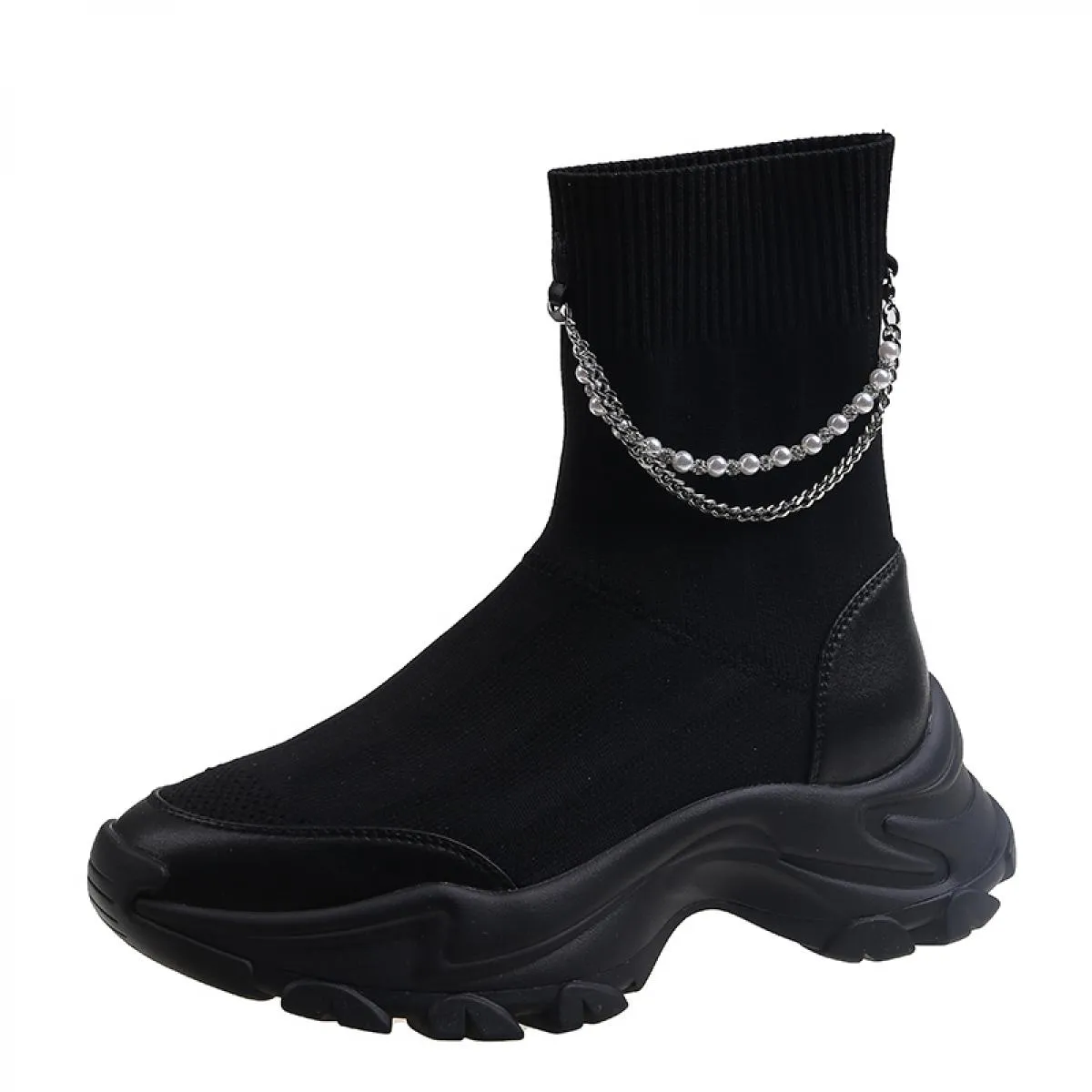 Nuove donne stivali Chelsea con plateau alla caviglia tessuto scarpe con tacco medio 2023 moda maglia abito invernale casual da