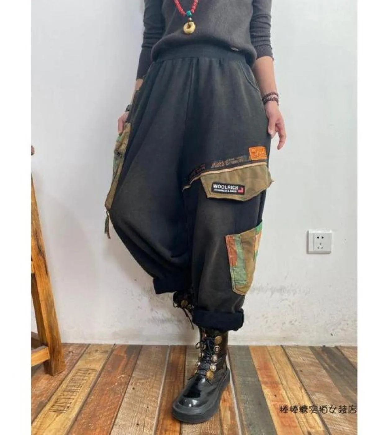 Nuovo arrivo primavera autunno donna pantaloni alla caviglia pantaloni casual larghi elastici in vita patchwork in cotone vellut