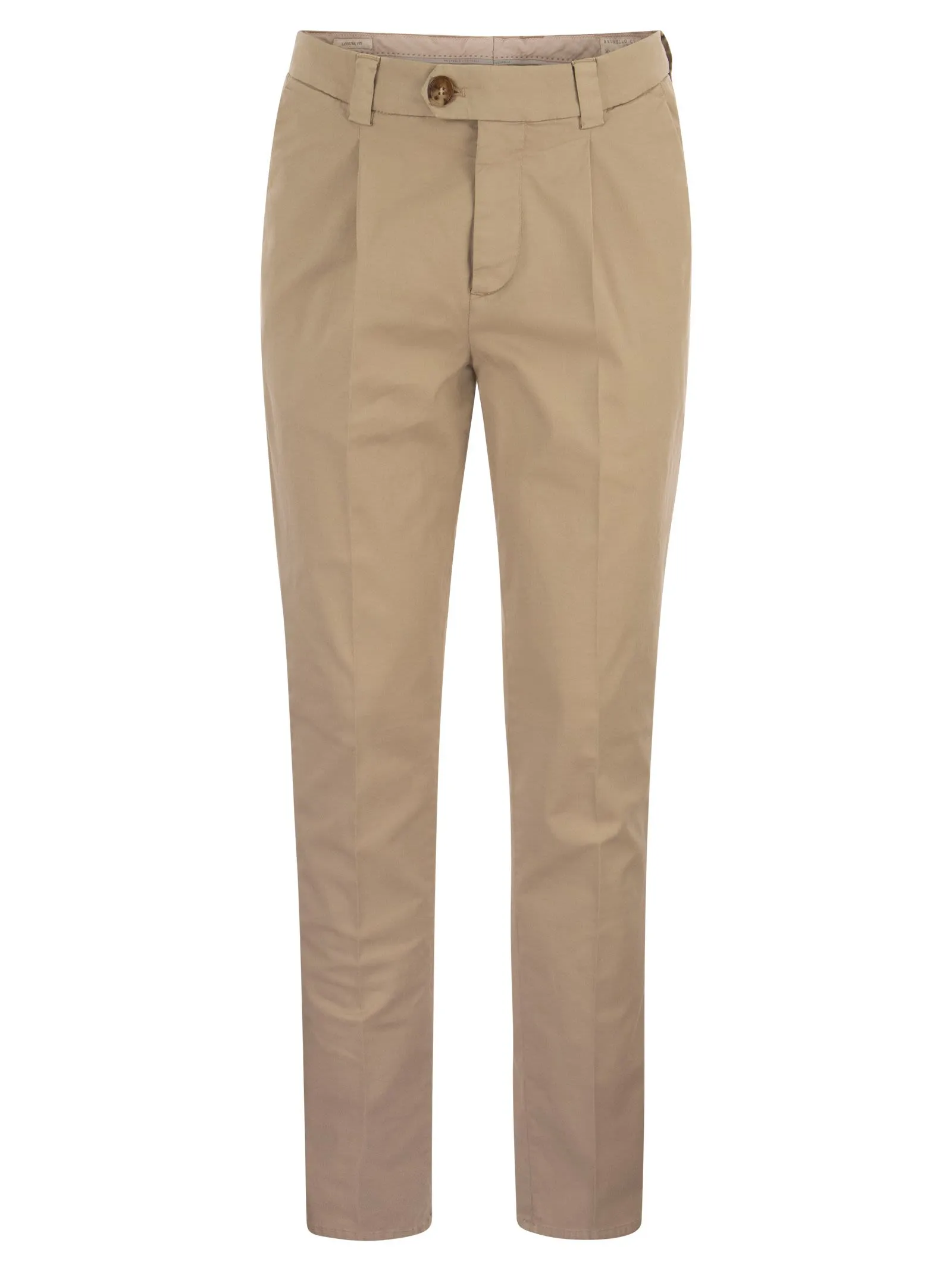 Pantaloni Leisure Fit tinti in capo in cotone comfort American Pima con pieghe
