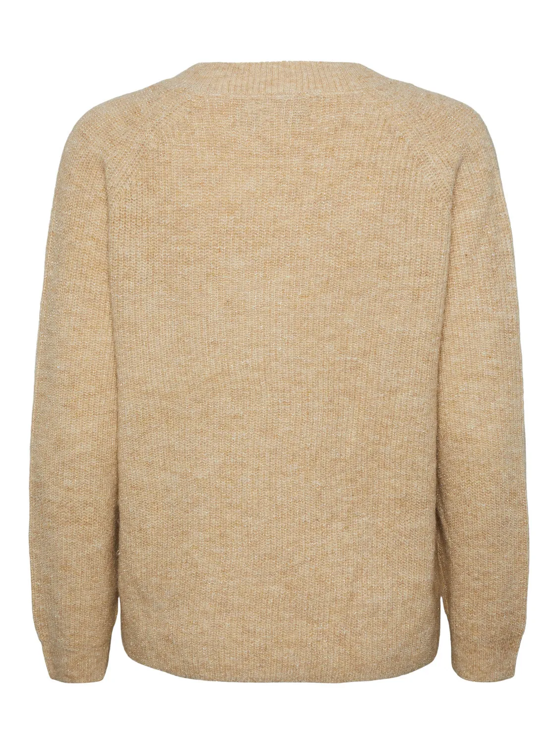 Pieces maglione con scollo a V e fili lurex beige