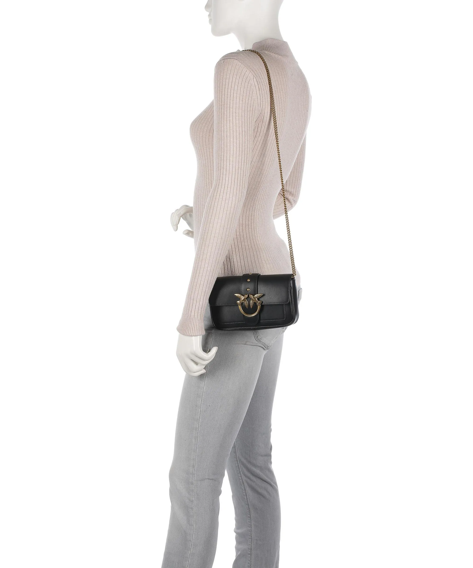  Pinko Love One Borsa a tracolla pelle a grana fine nero  