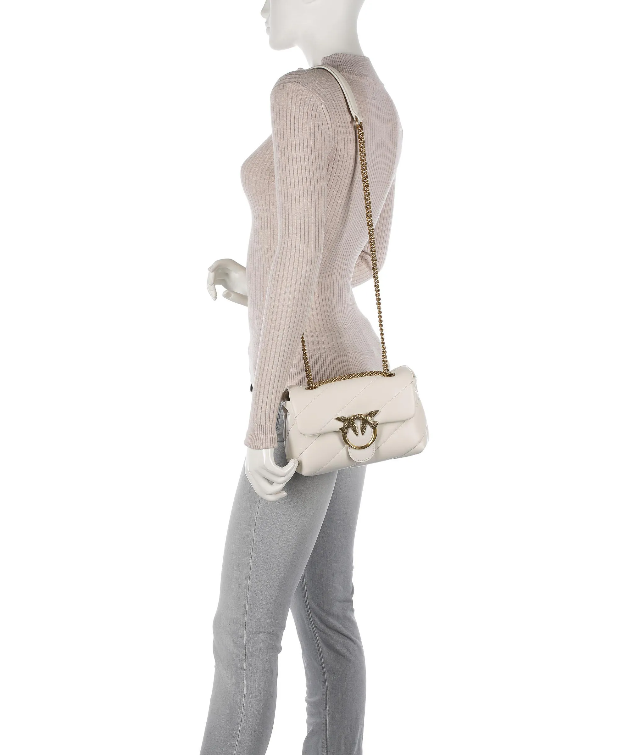  Pinko Love Puff Mini Borsa a spalla pelle di pecora avorio  