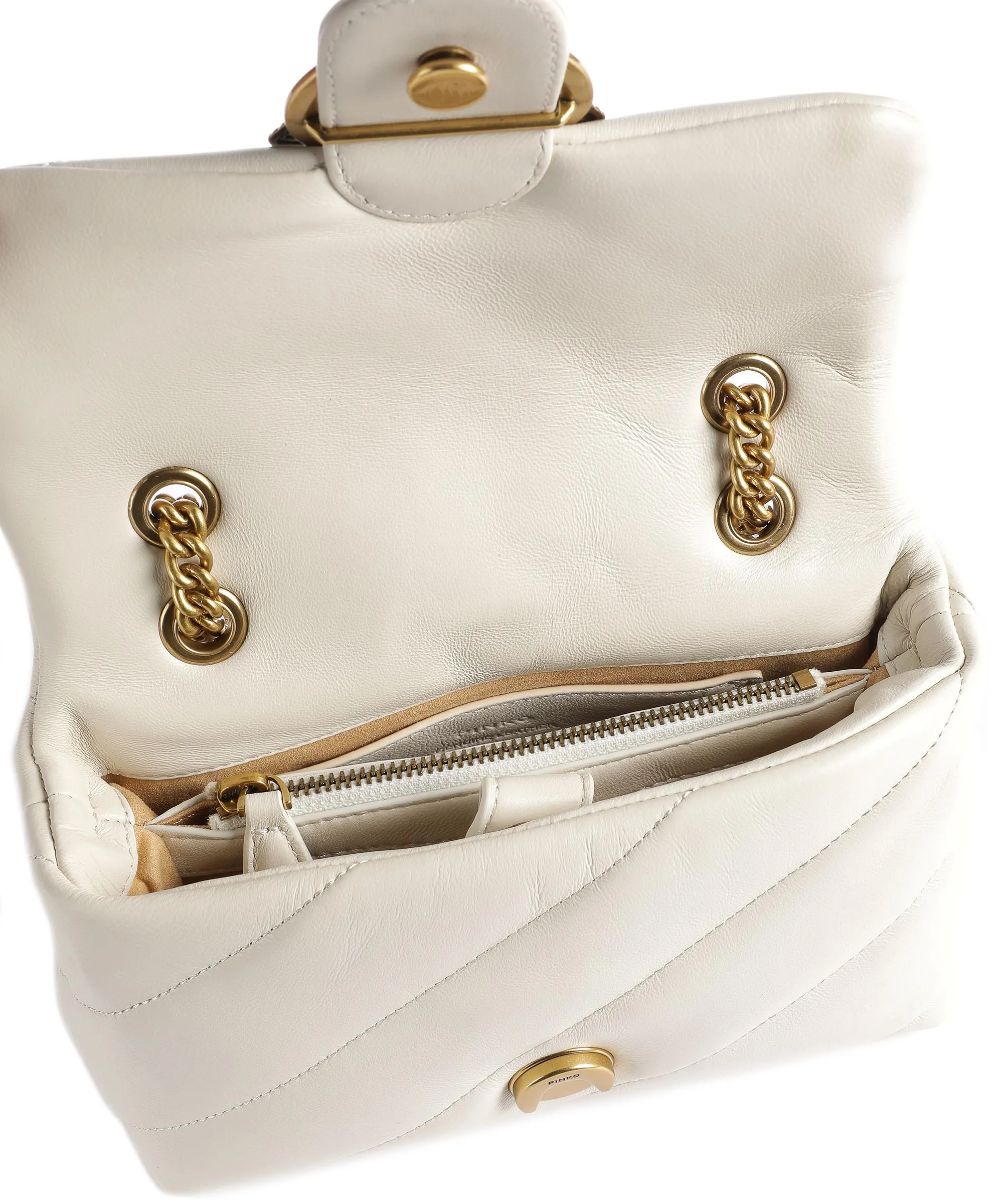  Pinko Love Puff Mini Borsa a spalla pelle di pecora avorio  