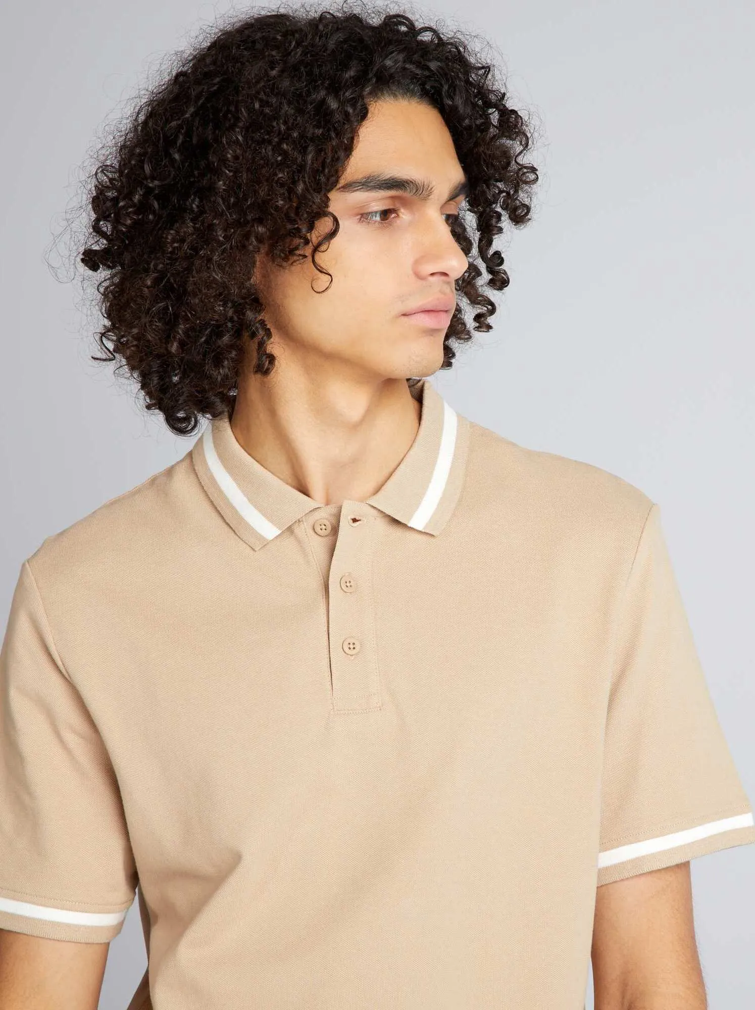 Polo a maniche corte a contrasto - BEIGE