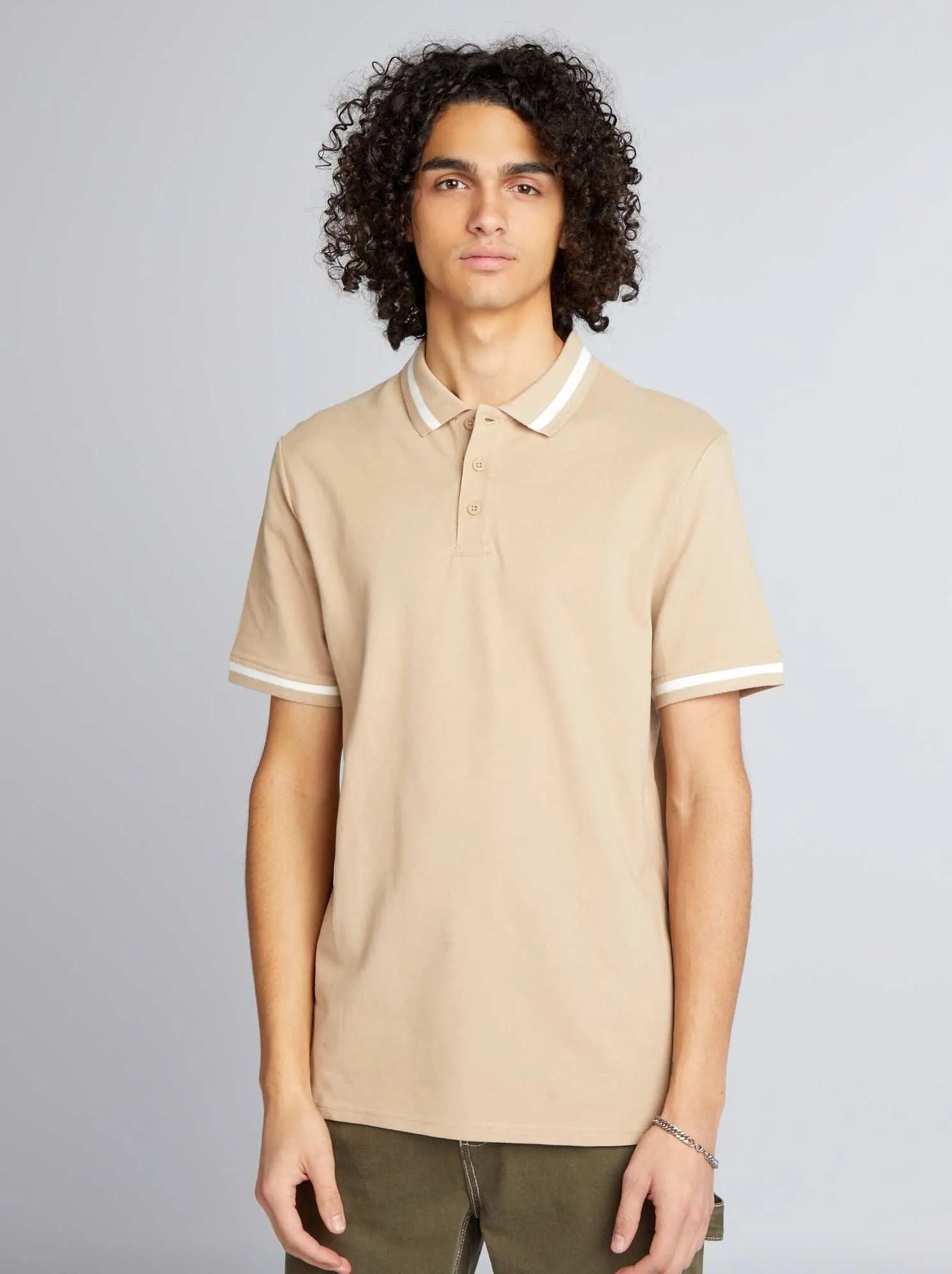 Polo a maniche corte a contrasto - BEIGE