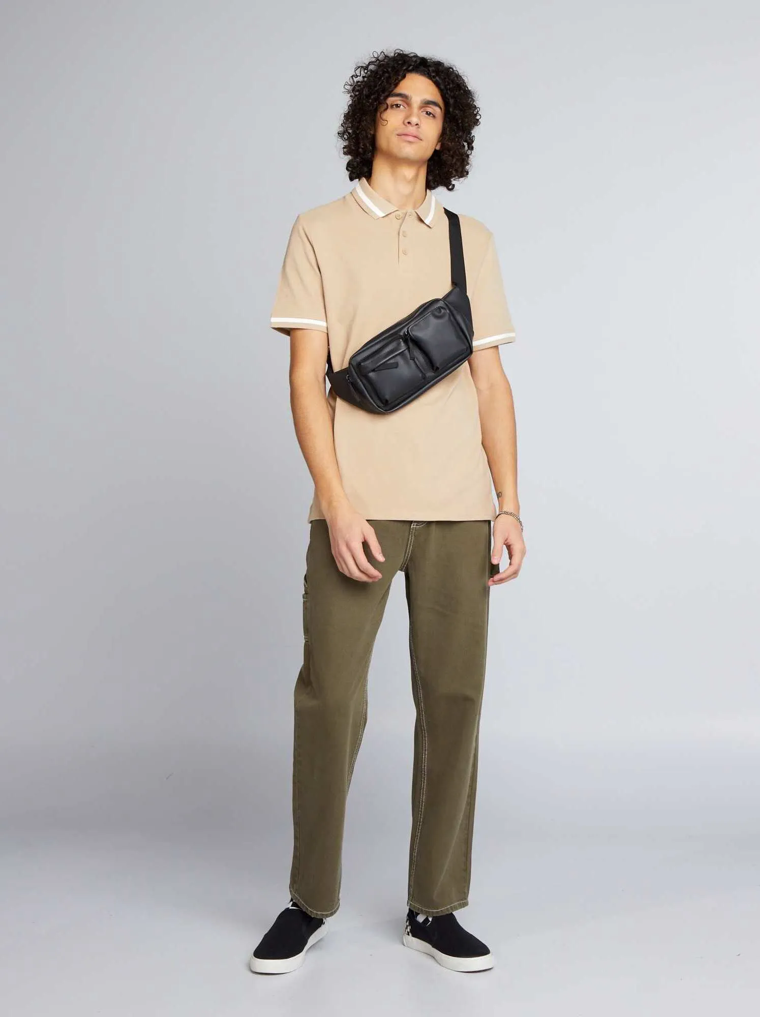 Polo a maniche corte a contrasto - BEIGE