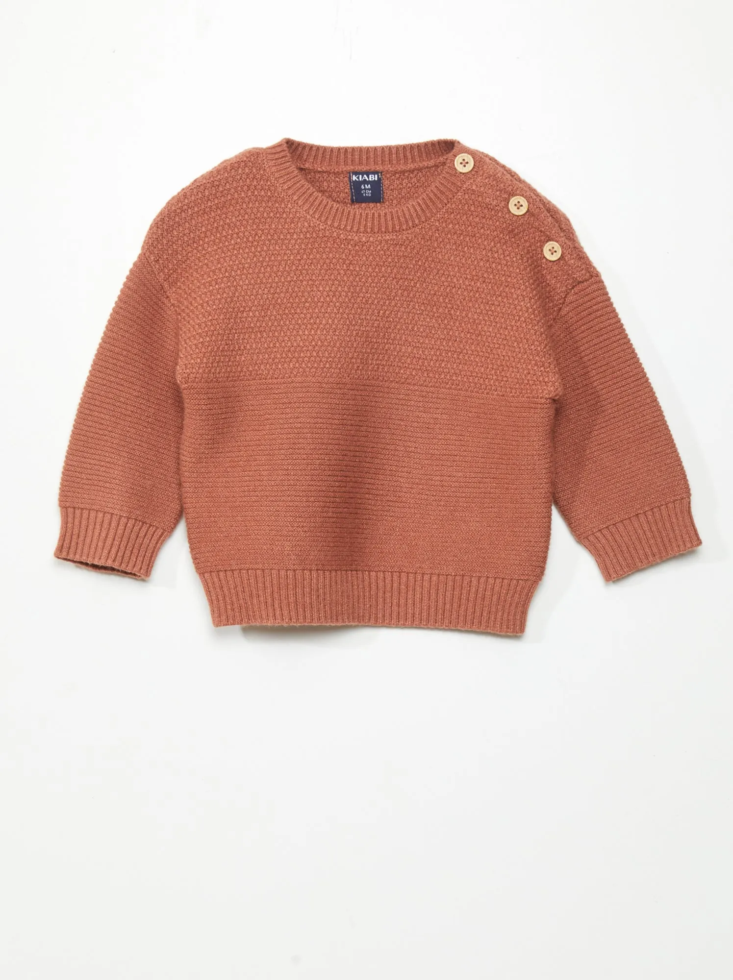 Pullover in maglia con bottoni sulla spalla - MARRONE