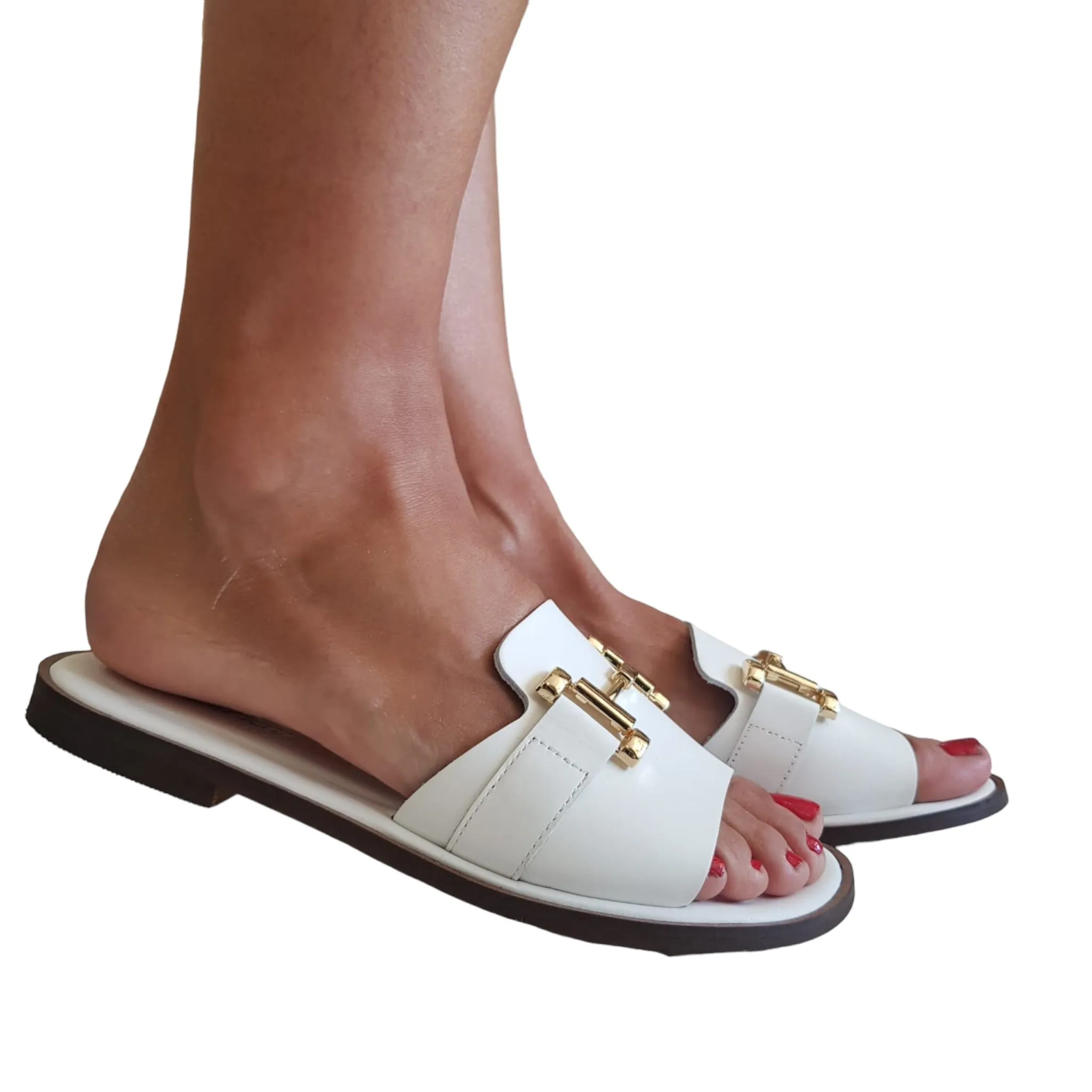 San Piero Sandalo Bianco Accessorio Oro Rif.29