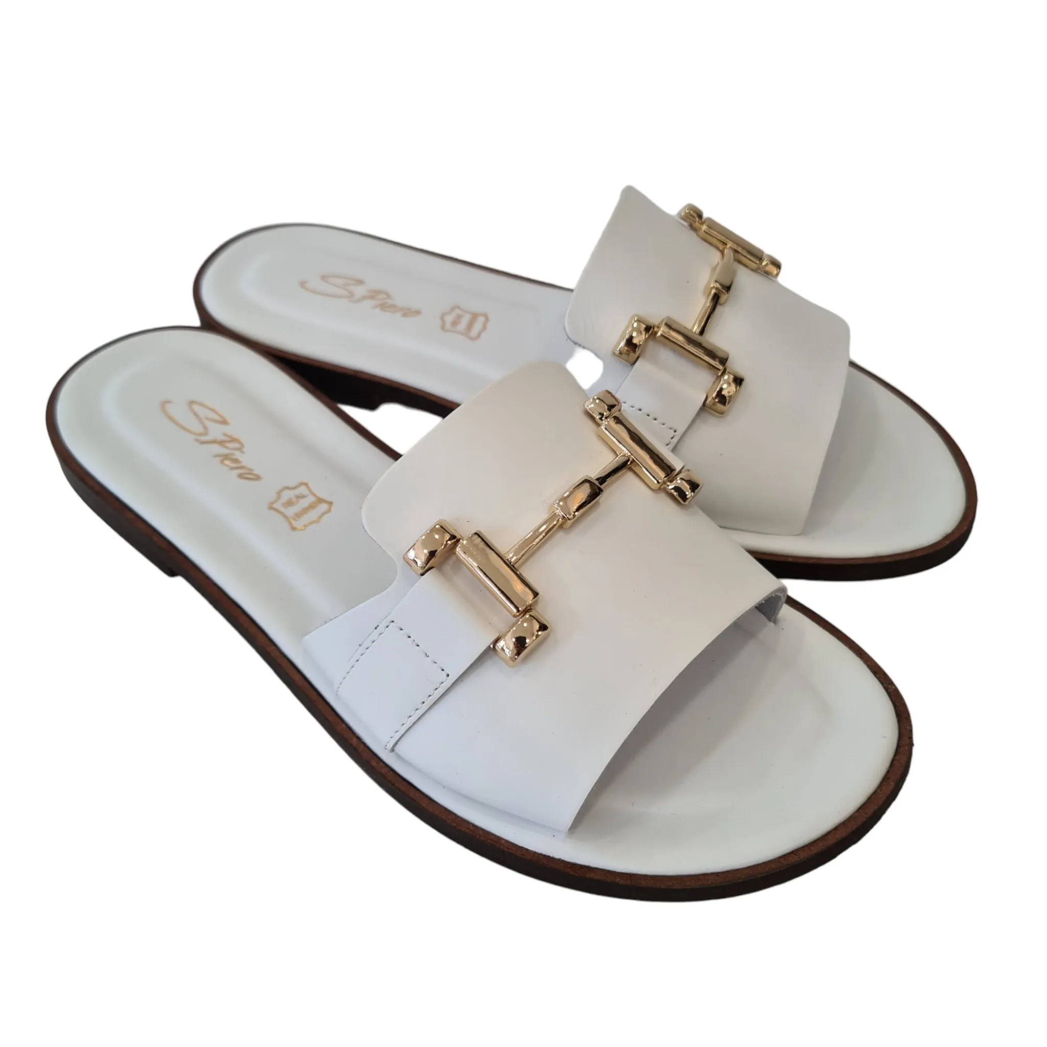 San Piero Sandalo Bianco Accessorio Oro Rif.29