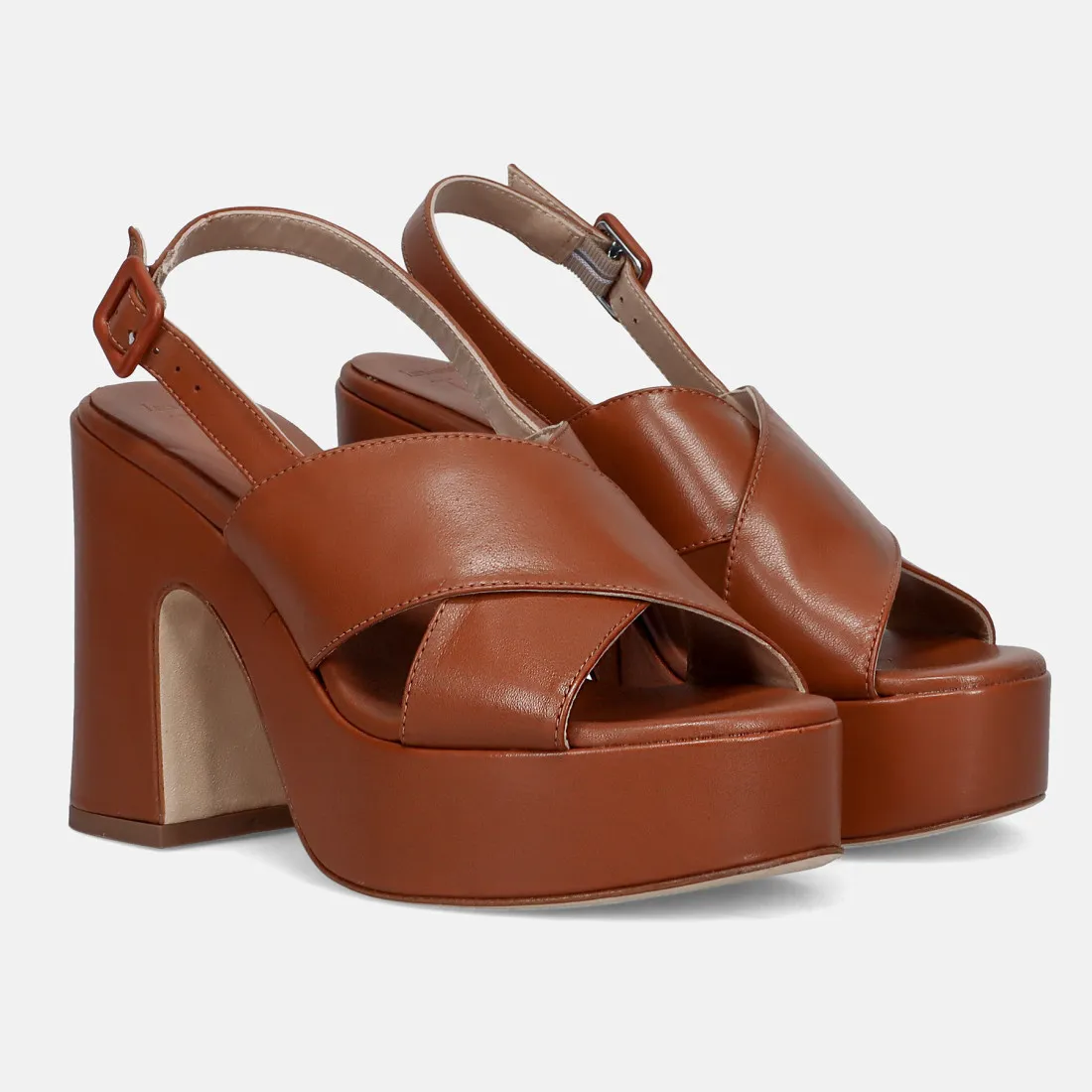 Sandalo platform Luca Grossi in pelle color cuoio