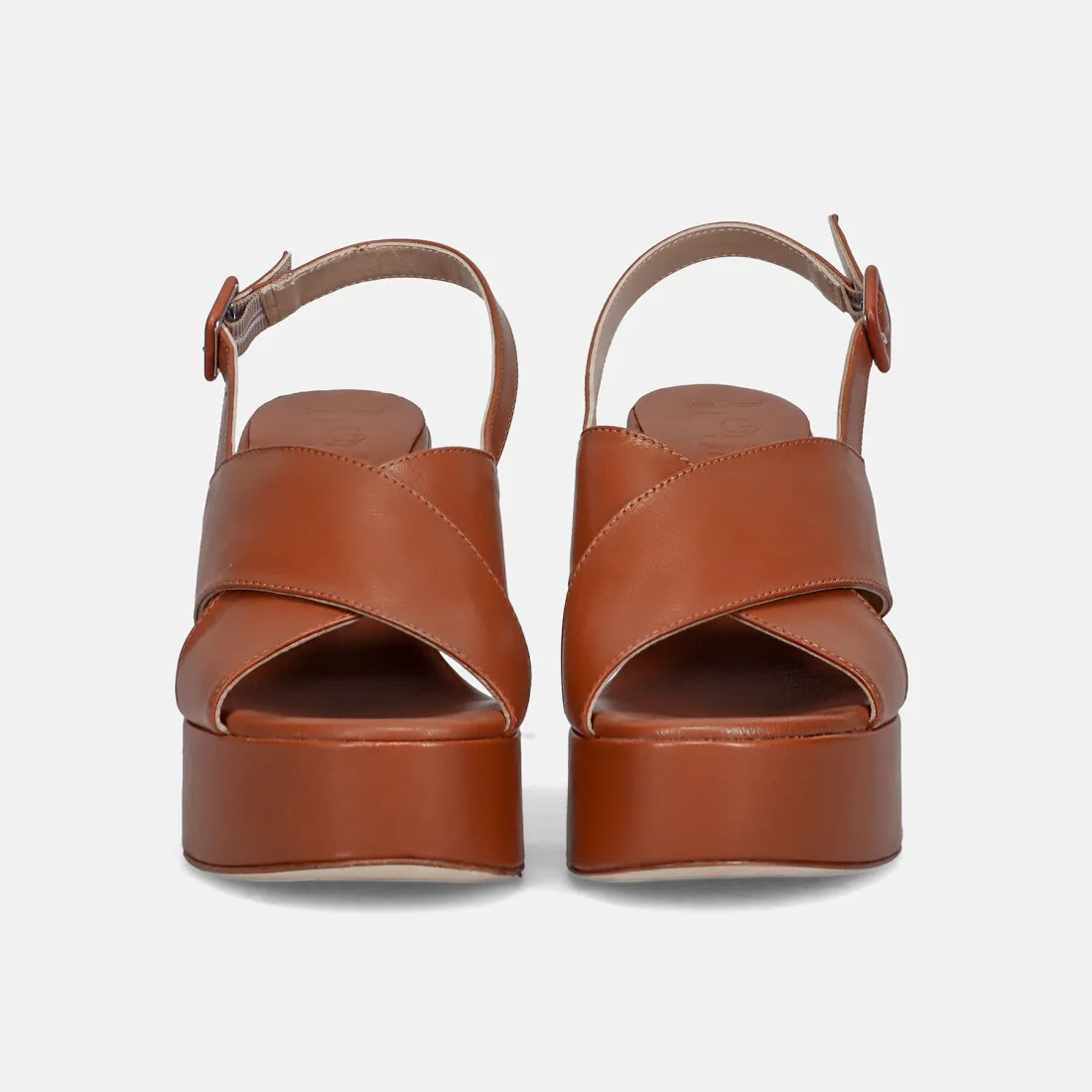 Sandalo platform Luca Grossi in pelle color cuoio