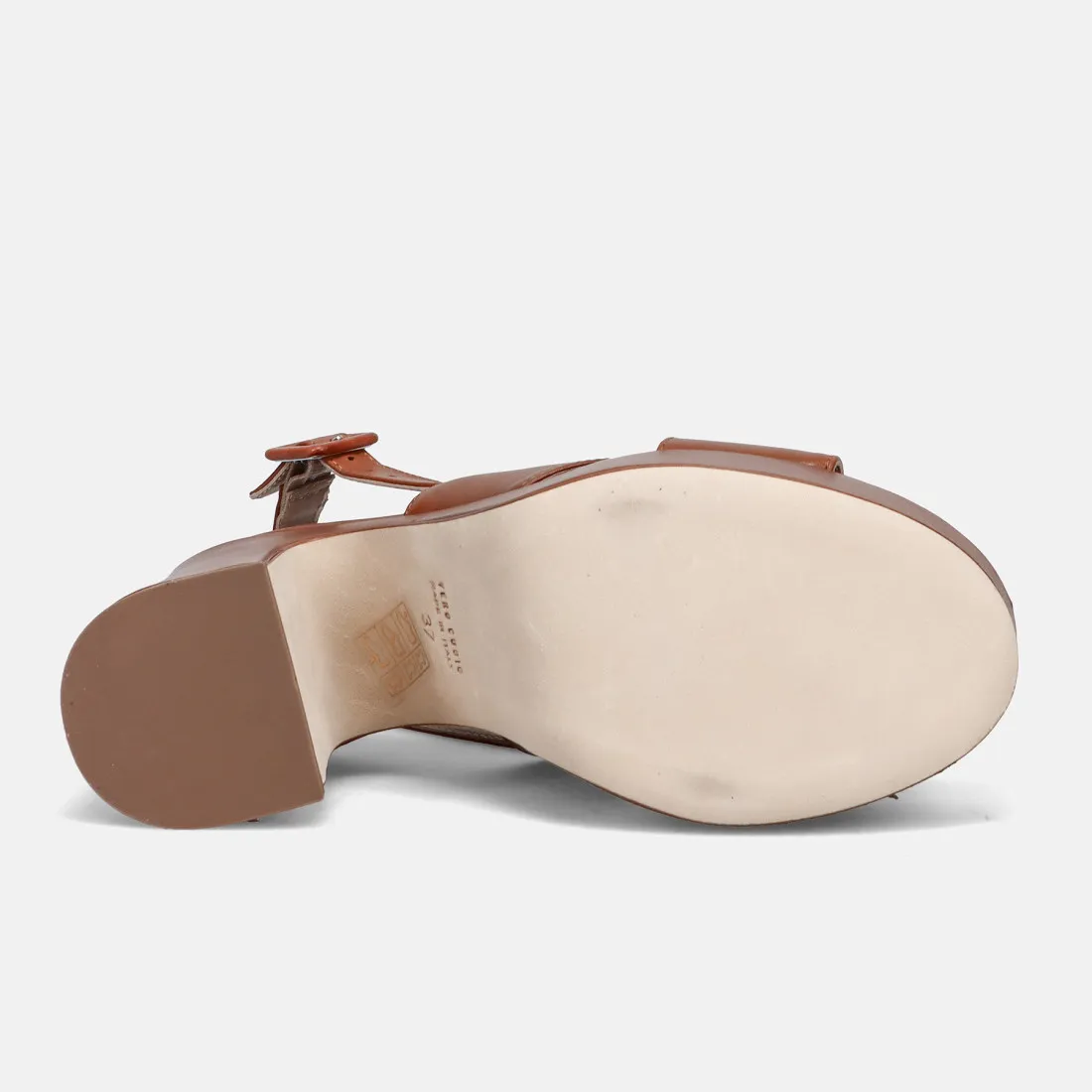 Sandalo platform Luca Grossi in pelle color cuoio