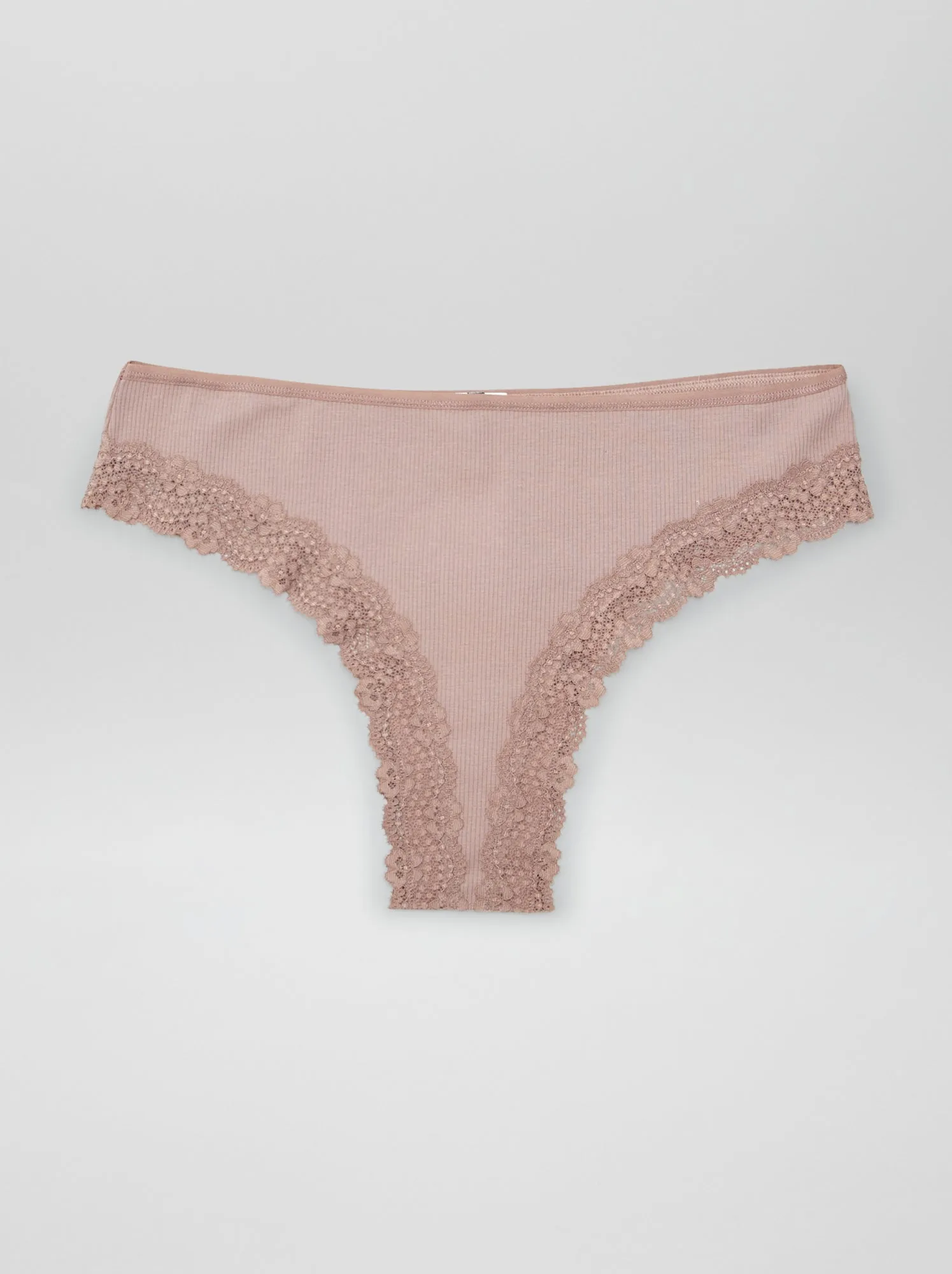 Set di 3 tanga in maglia a coste - marrone prugna