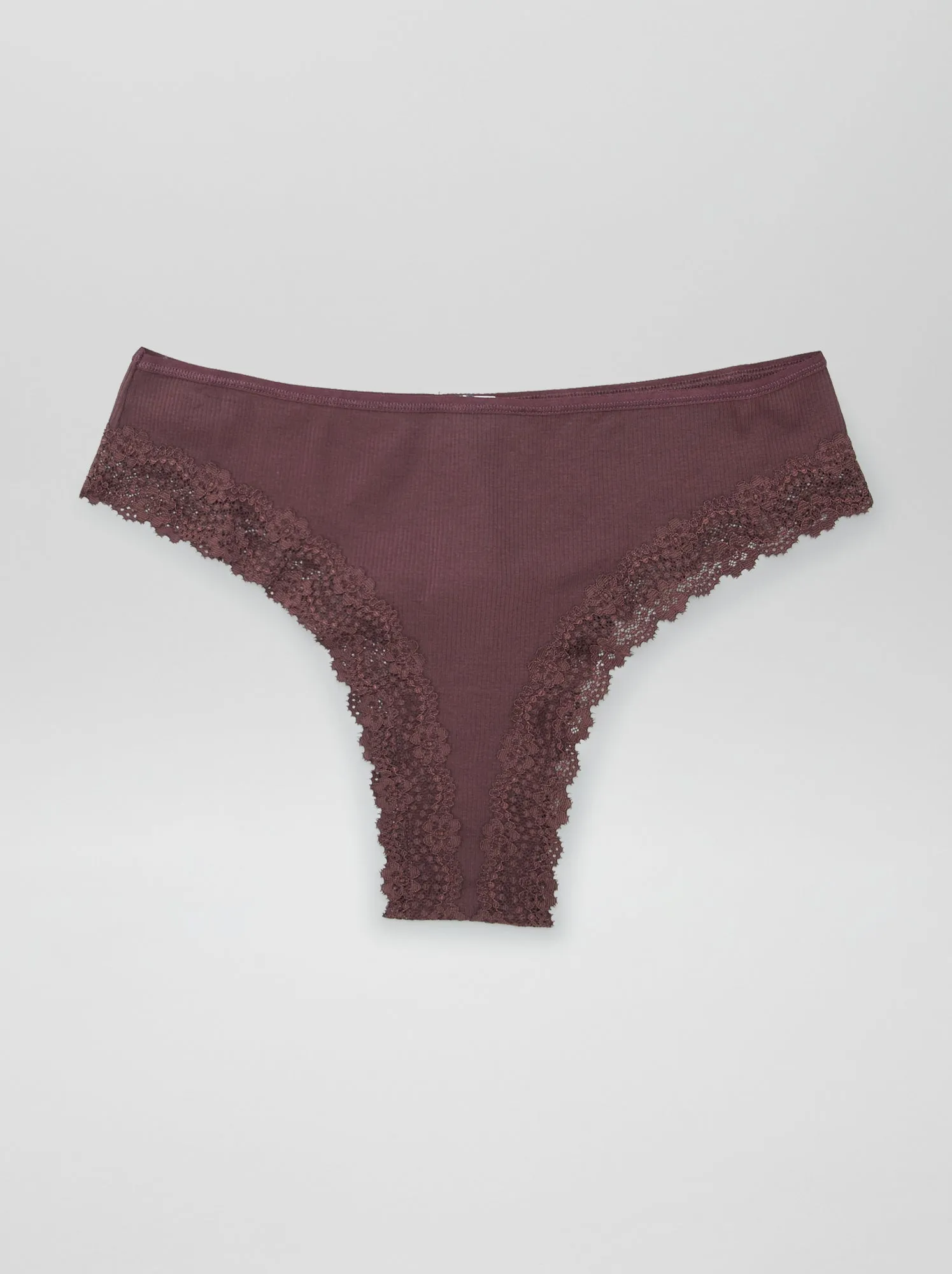 Set di 3 tanga in maglia a coste - marrone prugna