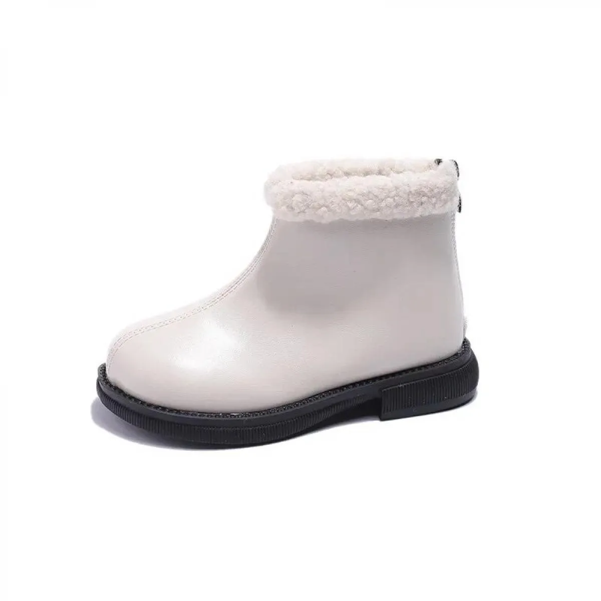 Stivaletti corti in pelle Pu da ragazza per bambini inverno 2024 nuove scarpe in cotone peluche caldo moda tinta unita per bambi