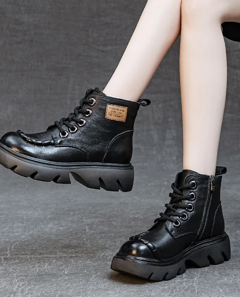 Stivaletti corti in vera pelle con suola morbida e schiuma autunno nuovo stile da donna, primo strato lavato, morbido pizzo in p