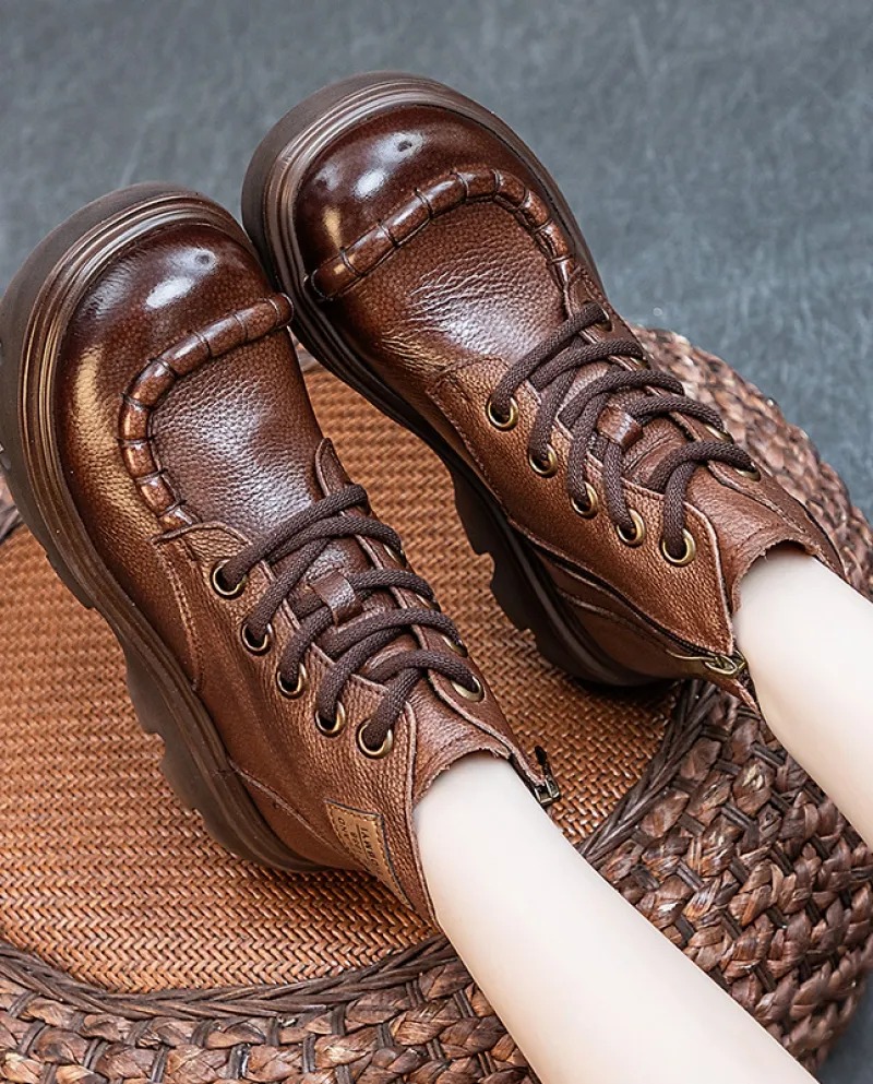 Stivaletti corti in vera pelle con suola morbida e schiuma autunno nuovo stile da donna, primo strato lavato, morbido pizzo in p