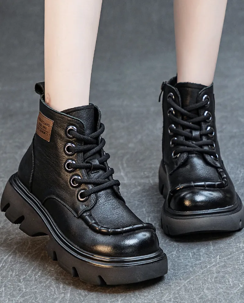 Stivaletti corti in vera pelle con suola morbida e schiuma autunno nuovo stile da donna, primo strato lavato, morbido pizzo in p