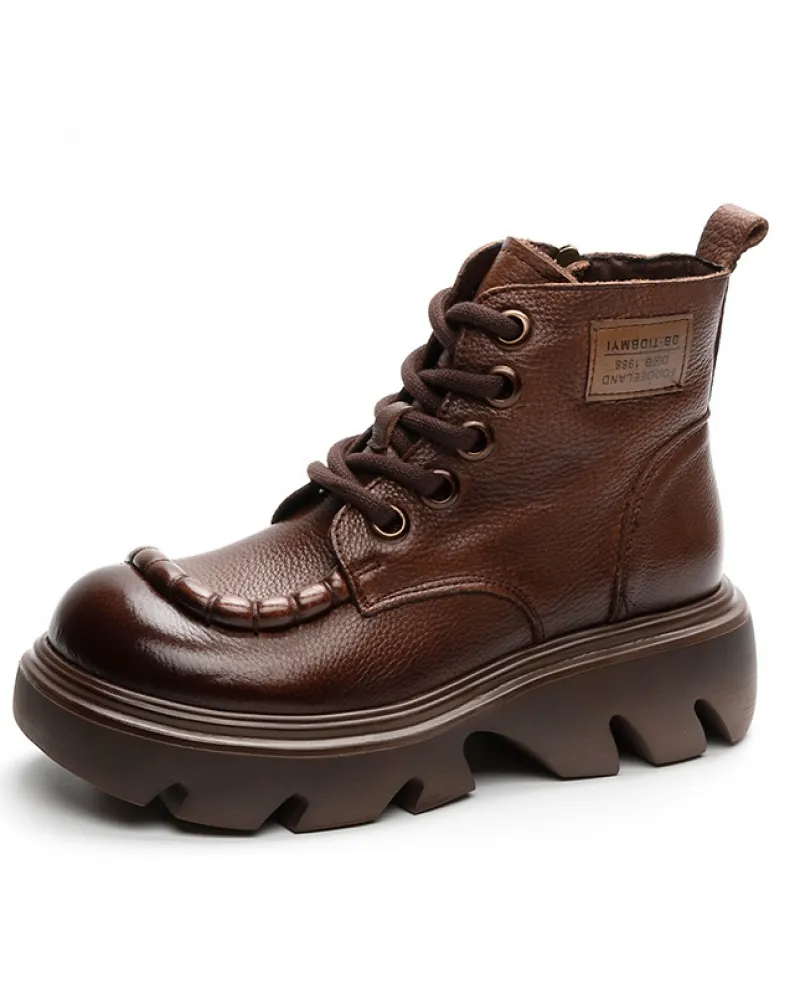 Stivaletti corti in vera pelle con suola morbida e schiuma autunno nuovo stile da donna, primo strato lavato, morbido pizzo in p
