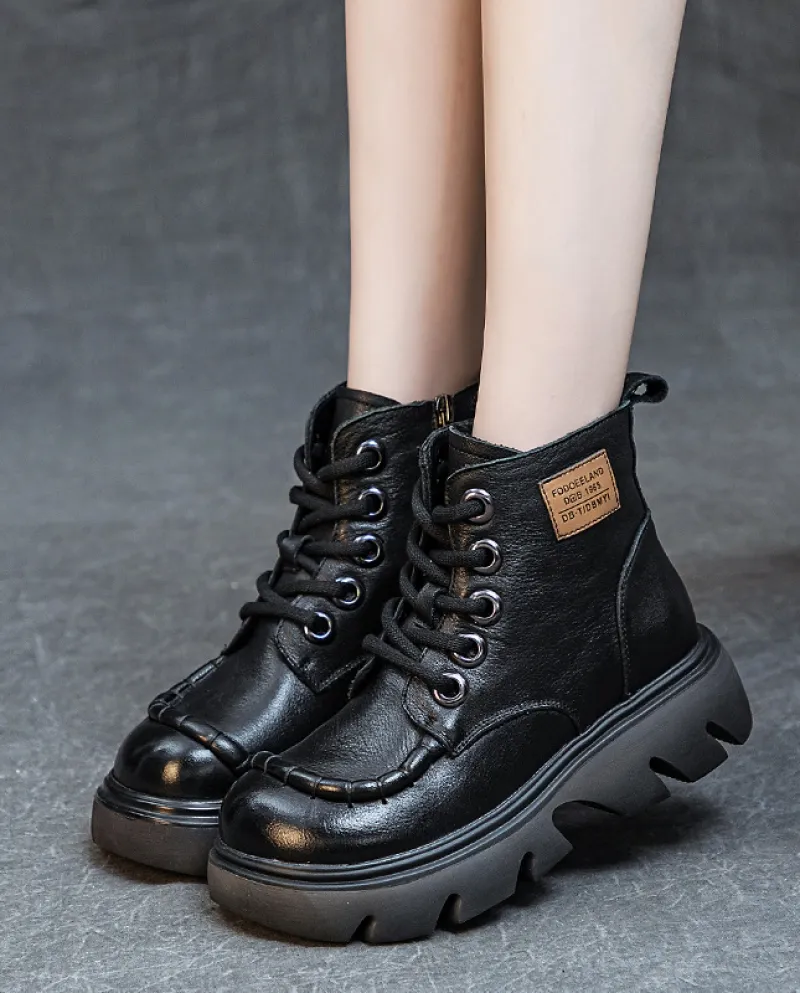 Stivaletti corti in vera pelle con suola morbida e schiuma autunno nuovo stile da donna, primo strato lavato, morbido pizzo in p