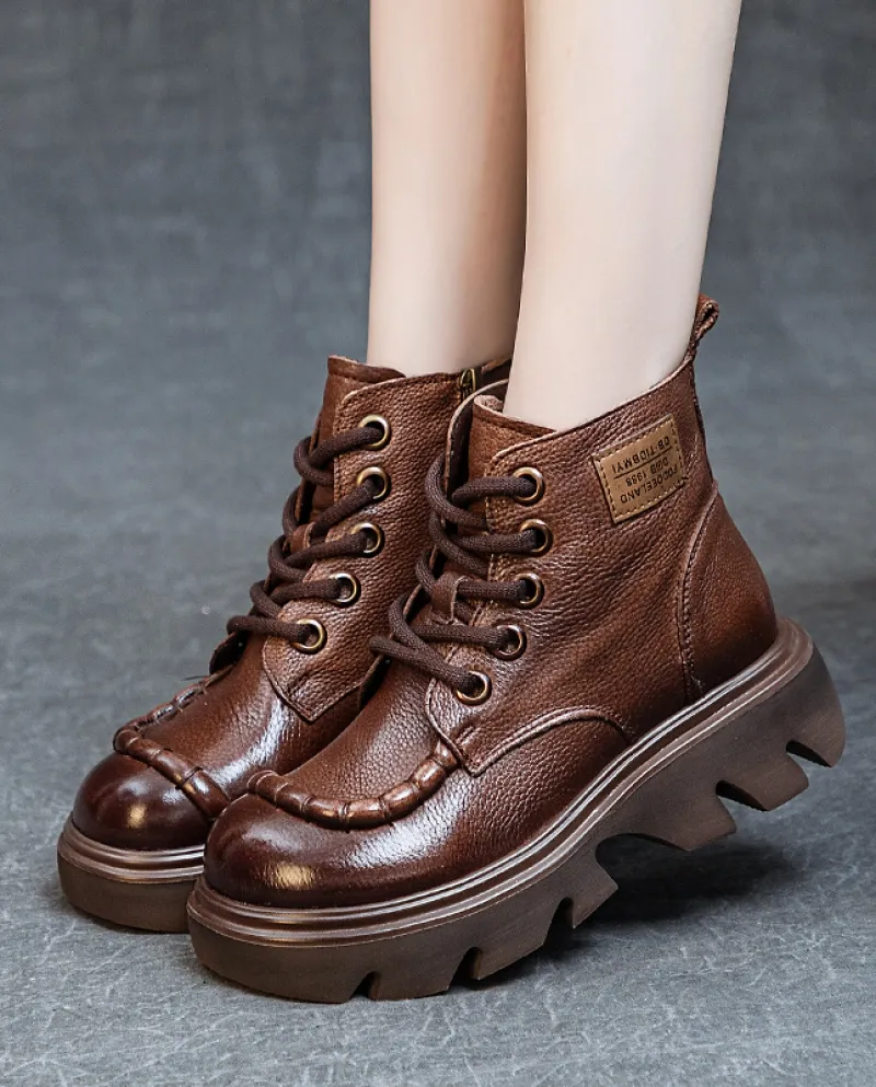 Stivaletti corti in vera pelle con suola morbida e schiuma autunno nuovo stile da donna, primo strato lavato, morbido pizzo in p