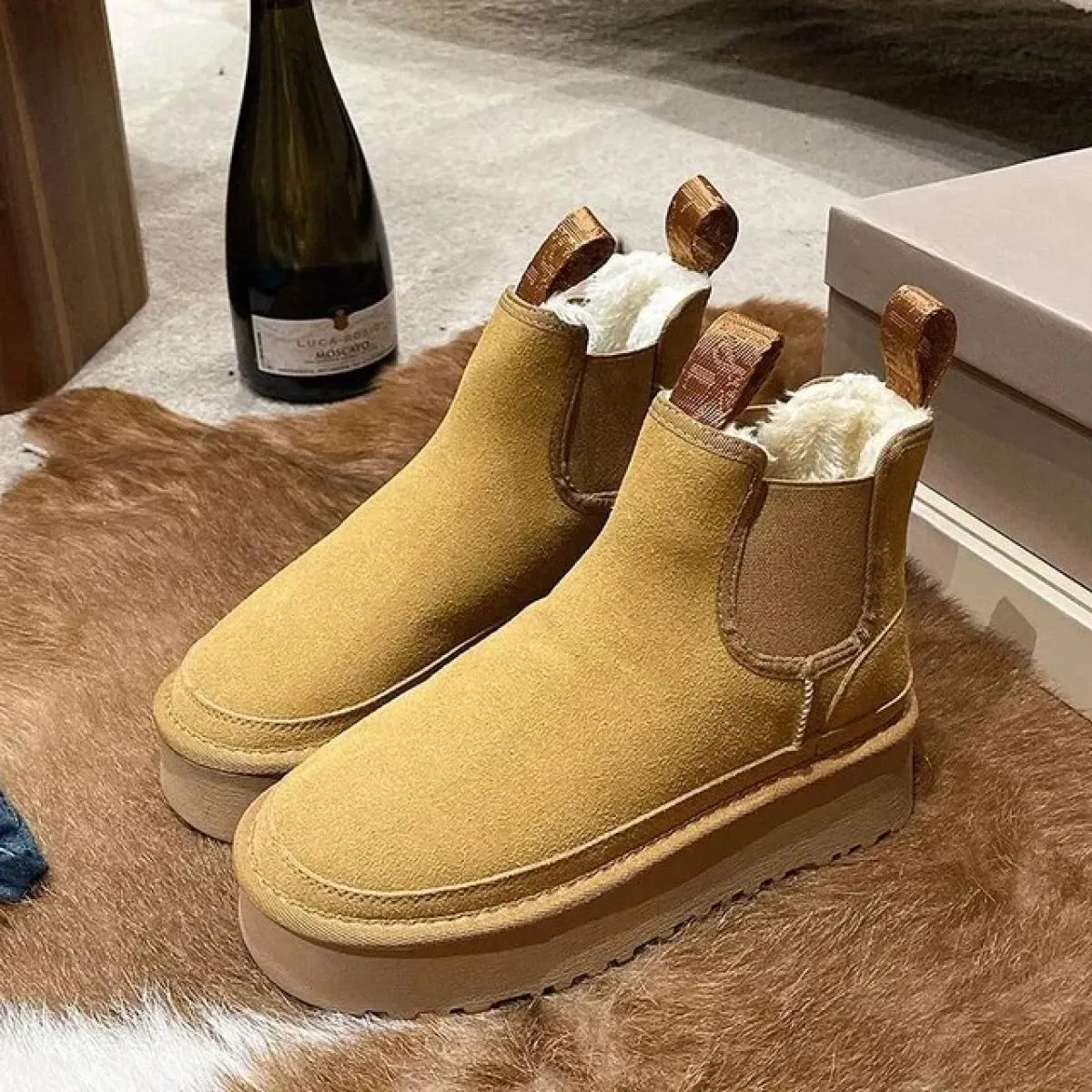 Stivaletti da donna alla moda nuovi invernali tacco piatto stivali da neve da donna a testa tonda caldi scarpe casual in peluche