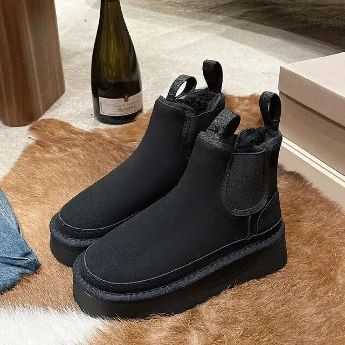 Stivaletti da donna alla moda nuovi invernali tacco piatto stivali da neve da donna a testa tonda caldi scarpe casual in peluche