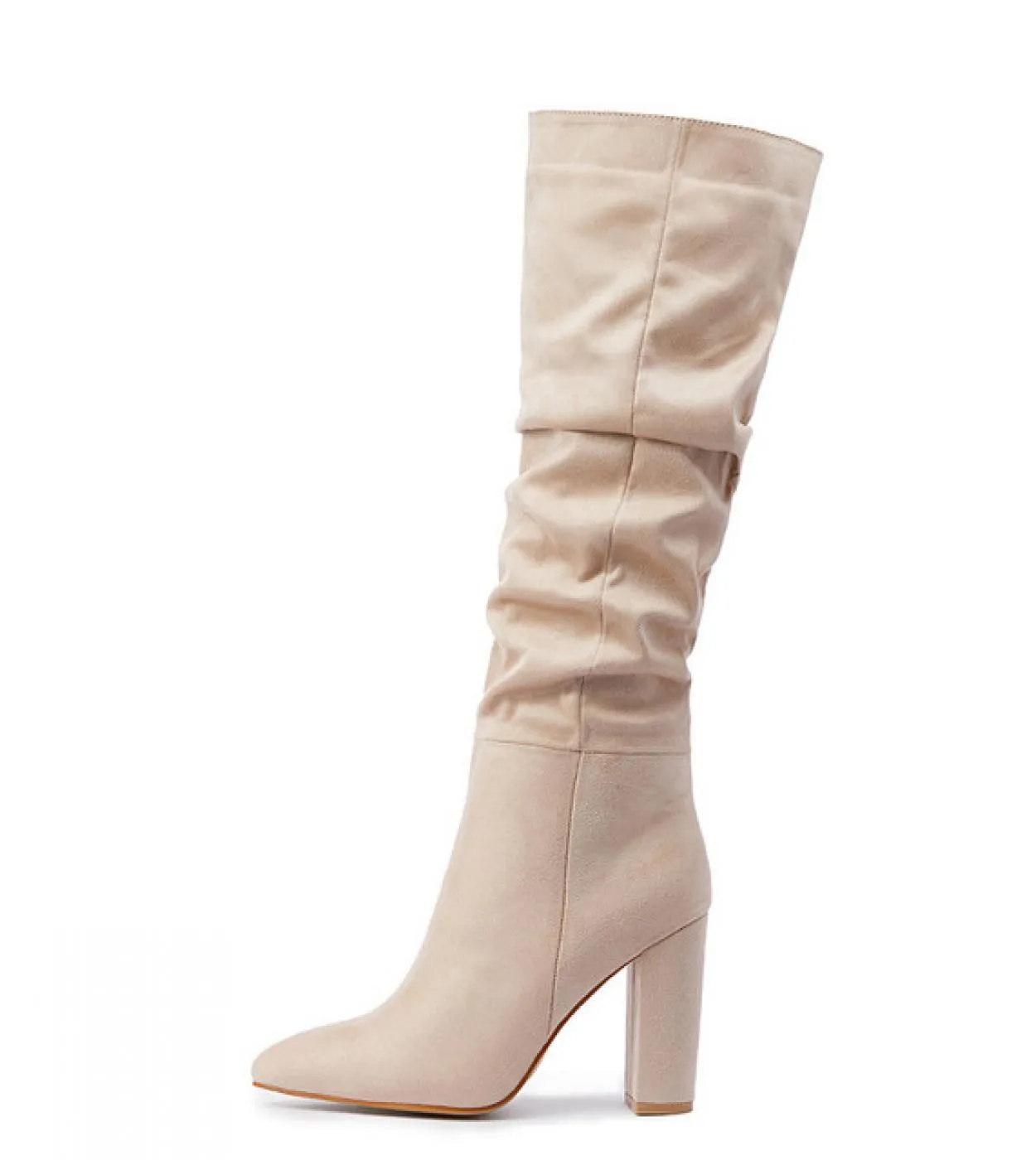 Stivaletti da donna con pieghe floccate in stile sfilata Moda con tacchi alti e spessi Slip on Knee High Autunno Inverno Stivali