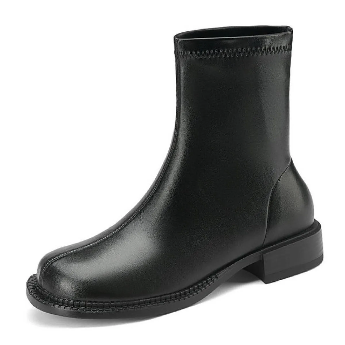 Stivaletti da donna concisi in vera pelle da ufficio per feste casual con punta arrotondata e tacchi bassi scarpe da donna autun