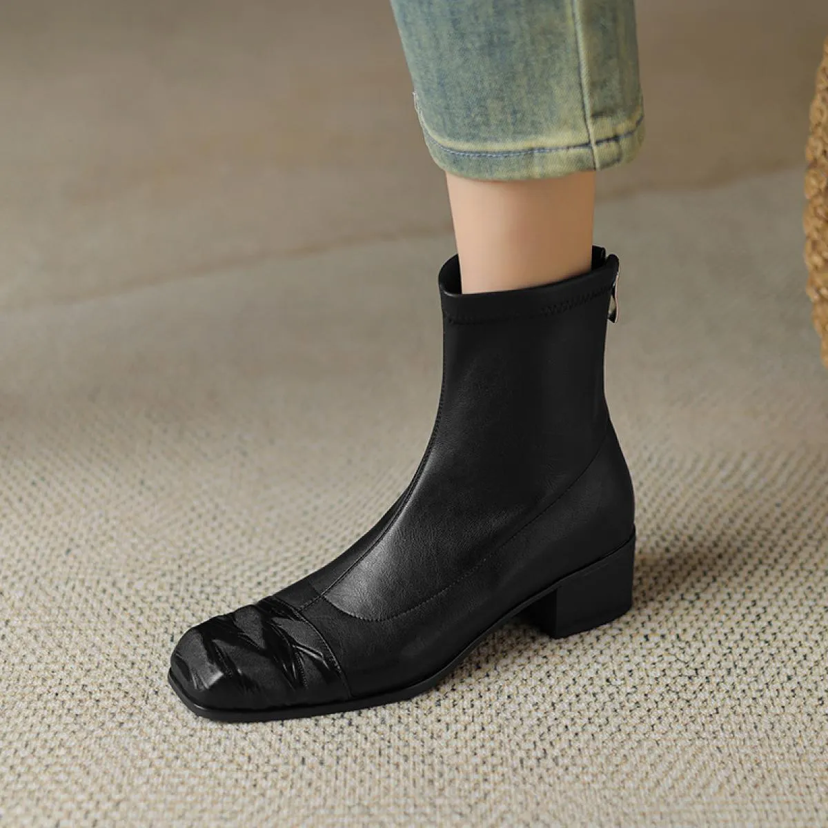 Stivaletti da donna in vera pelle punta quadrata scarpe con tacco medio scarpe da donna abito da ufficio donna autunno inverno t