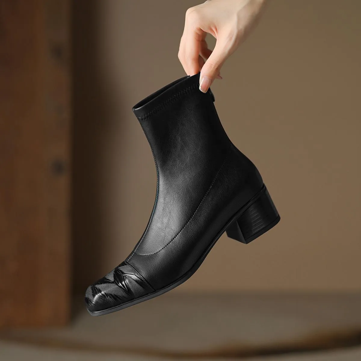 Stivaletti da donna in vera pelle punta quadrata scarpe con tacco medio scarpe da donna abito da ufficio donna autunno inverno t