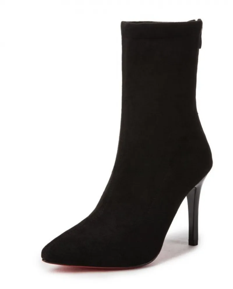 Stivaletti da donna nuove Moda in pelle scamosciata con punta a punta Tacchi alti All Match Stivali con zip posteriore in tinta