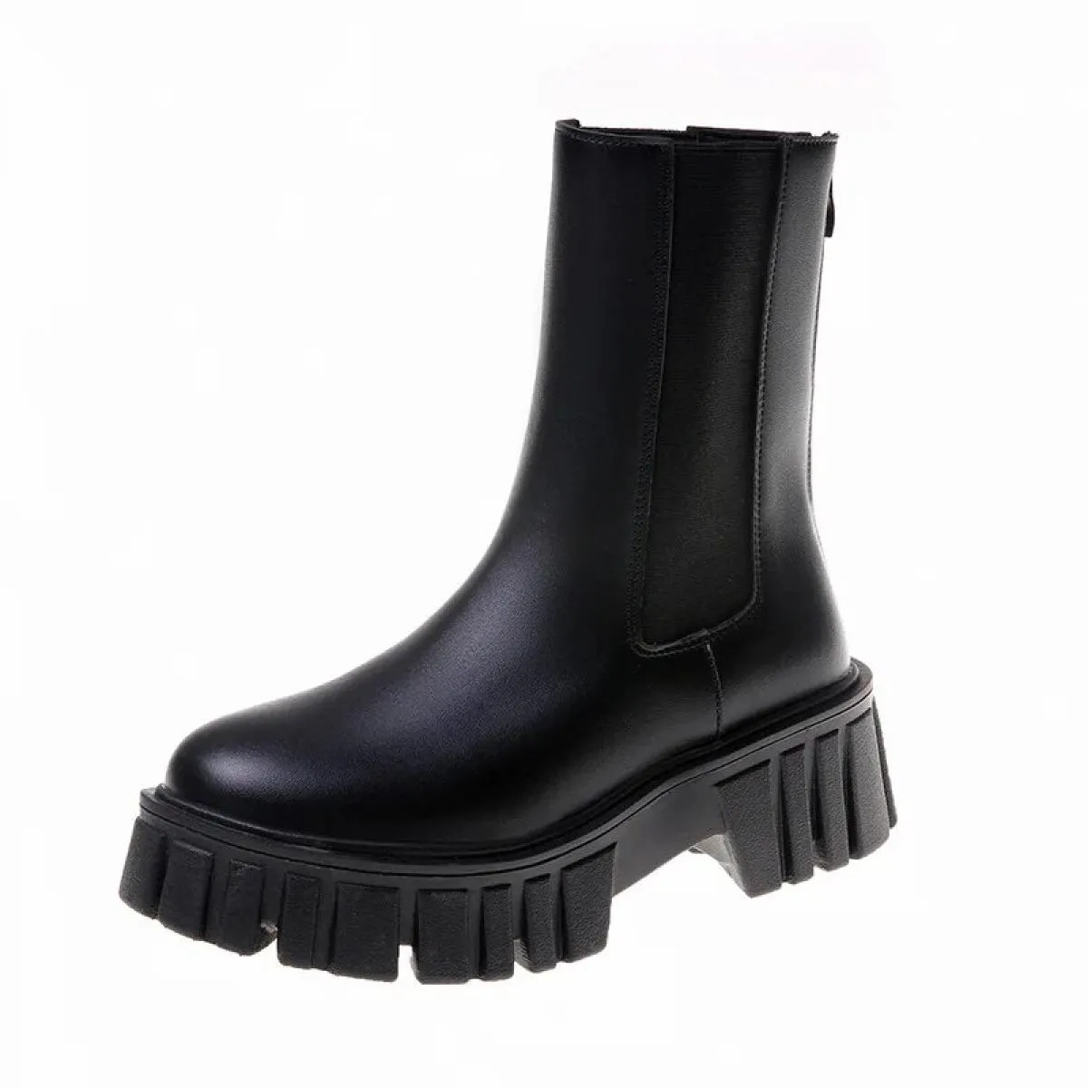 Stivaletti di alta qualità per donna Stivali da moto autunno Scarpe con plateau con tacco spesso Donna Slip On Punta tonda Moda