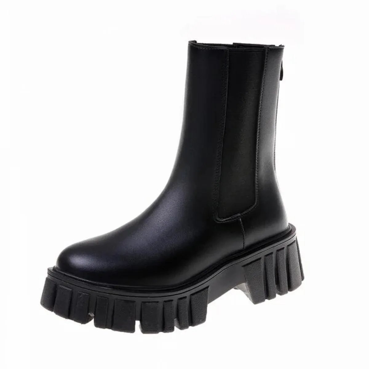 Stivaletti di alta qualità per donna Stivali da moto autunno Scarpe con plateau con tacco spesso Donna Slip On Punta tonda Moda