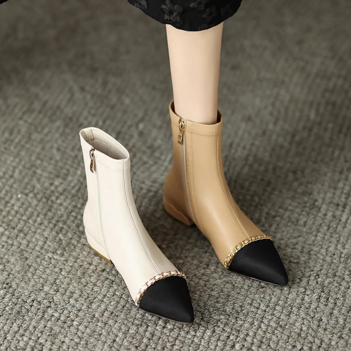 Stivaletti vintage da donna matura Autunno Inverno Abito da ufficio da donna Tacchi spessi scarpe a punta in vera pelle Scarpe d