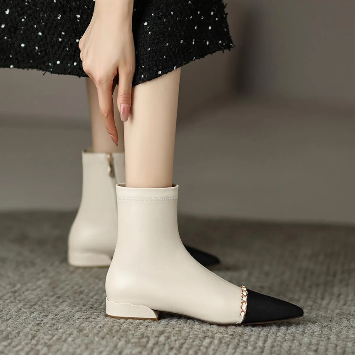 Stivaletti vintage da donna matura Autunno Inverno Abito da ufficio da donna Tacchi spessi scarpe a punta in vera pelle Scarpe d