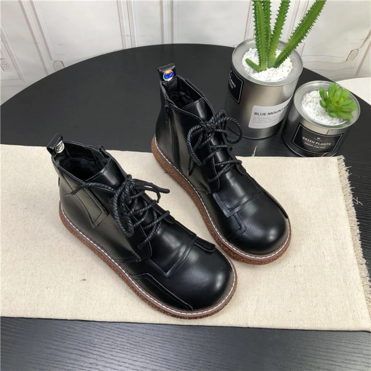 Stivali da donna con plateau Mori Girl Scarpe da bambola con testa grande letteraria Stivali corti più Stivaletti da donna in ve