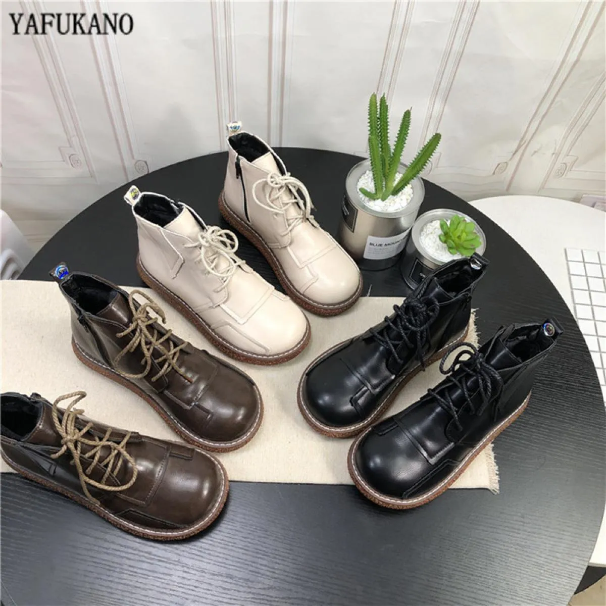 Stivali da donna con plateau Mori Girl Scarpe da bambola con testa grande letteraria Stivali corti più Stivaletti da donna in ve