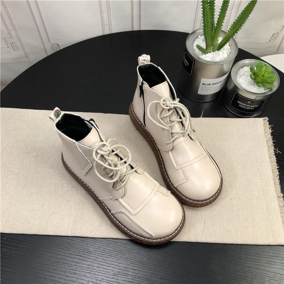 Stivali da donna con plateau Mori Girl Scarpe da bambola con testa grande letteraria Stivali corti più Stivaletti da donna in ve
