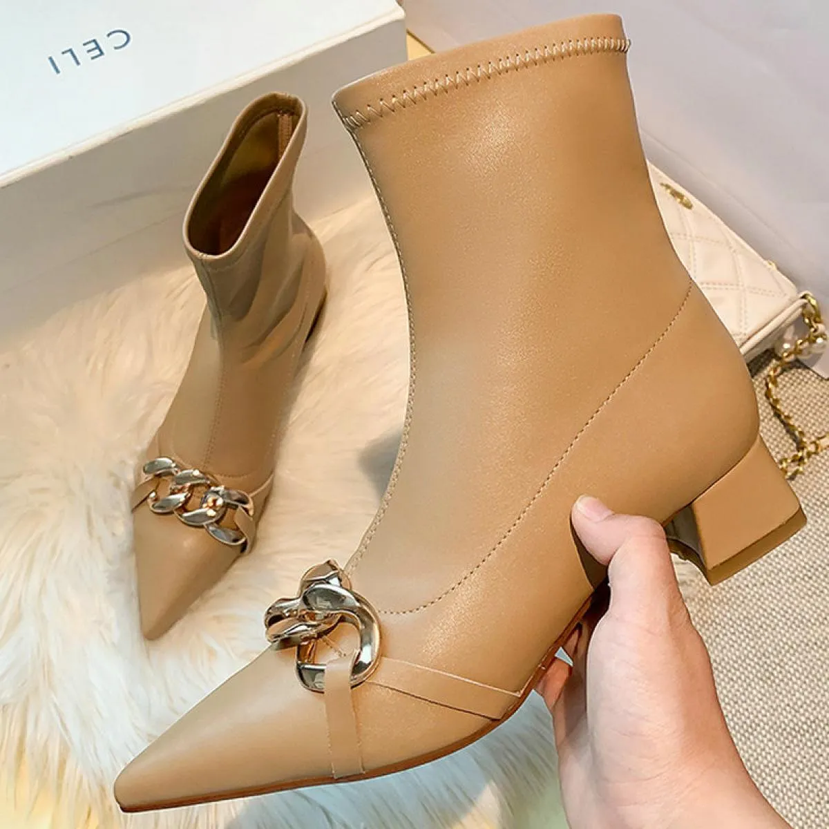 Tacchi alti Punta a punta Stivaletti da donna basic da ufficio Vera pelle Concise Autunno Inverno Scarpe da sposa per feste Donn