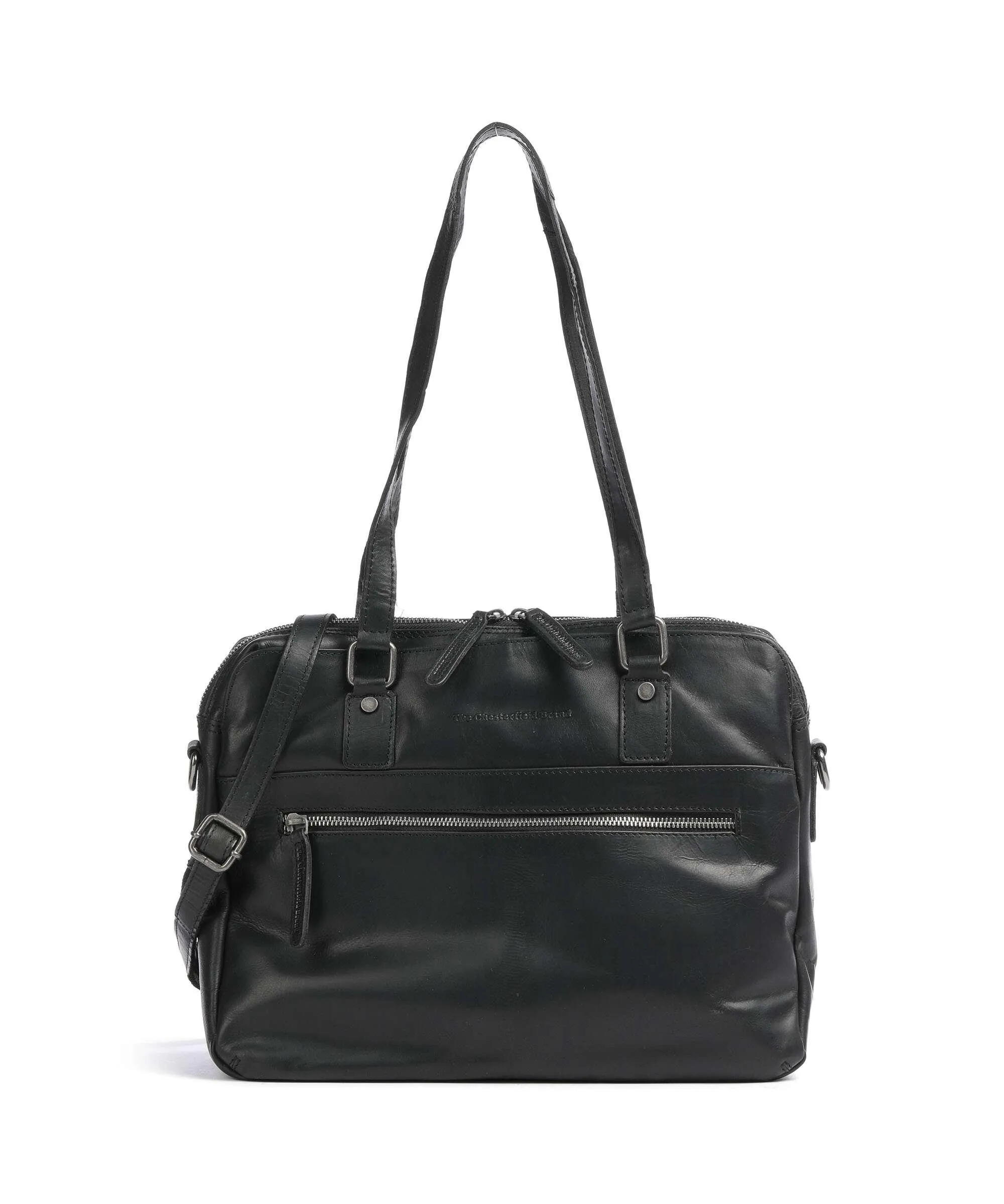  The Chesterfield Brand Cow Wax Pull Up Bergamo Borsa a spalla 13″ pelle di vacchetta pull-up nero  