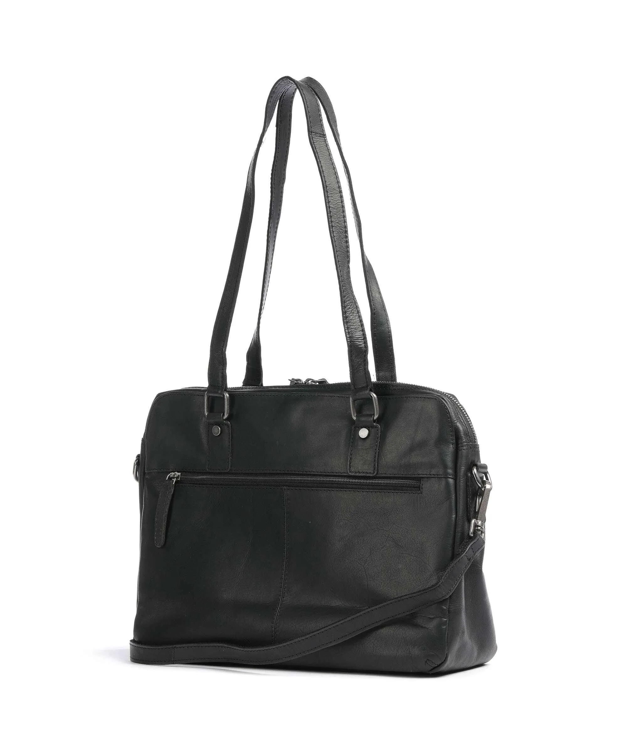 The Chesterfield Brand Cow Wax Pull Up Bergamo Borsa a spalla 13″ pelle di vacchetta pull-up nero  