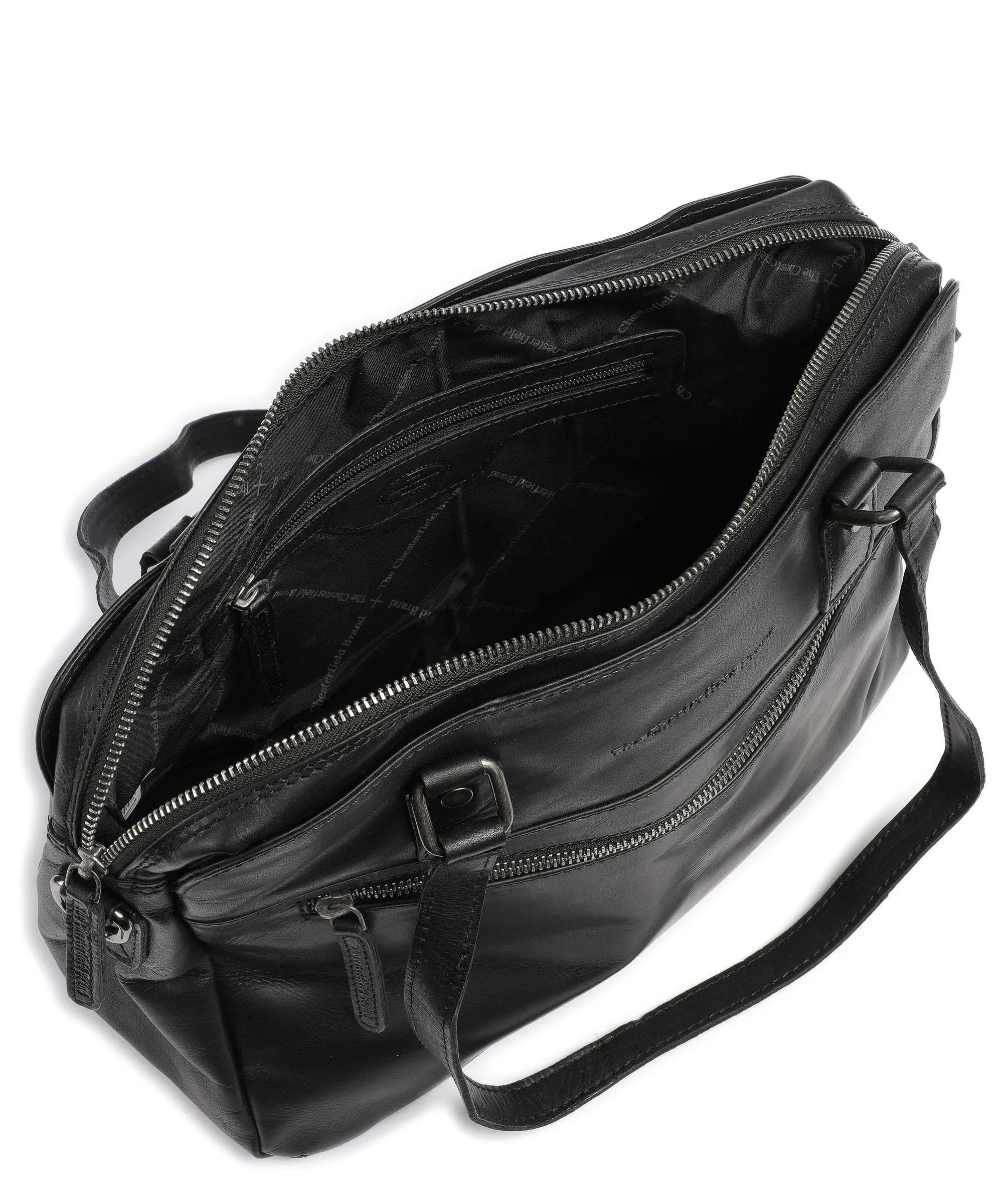  The Chesterfield Brand Cow Wax Pull Up Bergamo Borsa a spalla 13″ pelle di vacchetta pull-up nero  