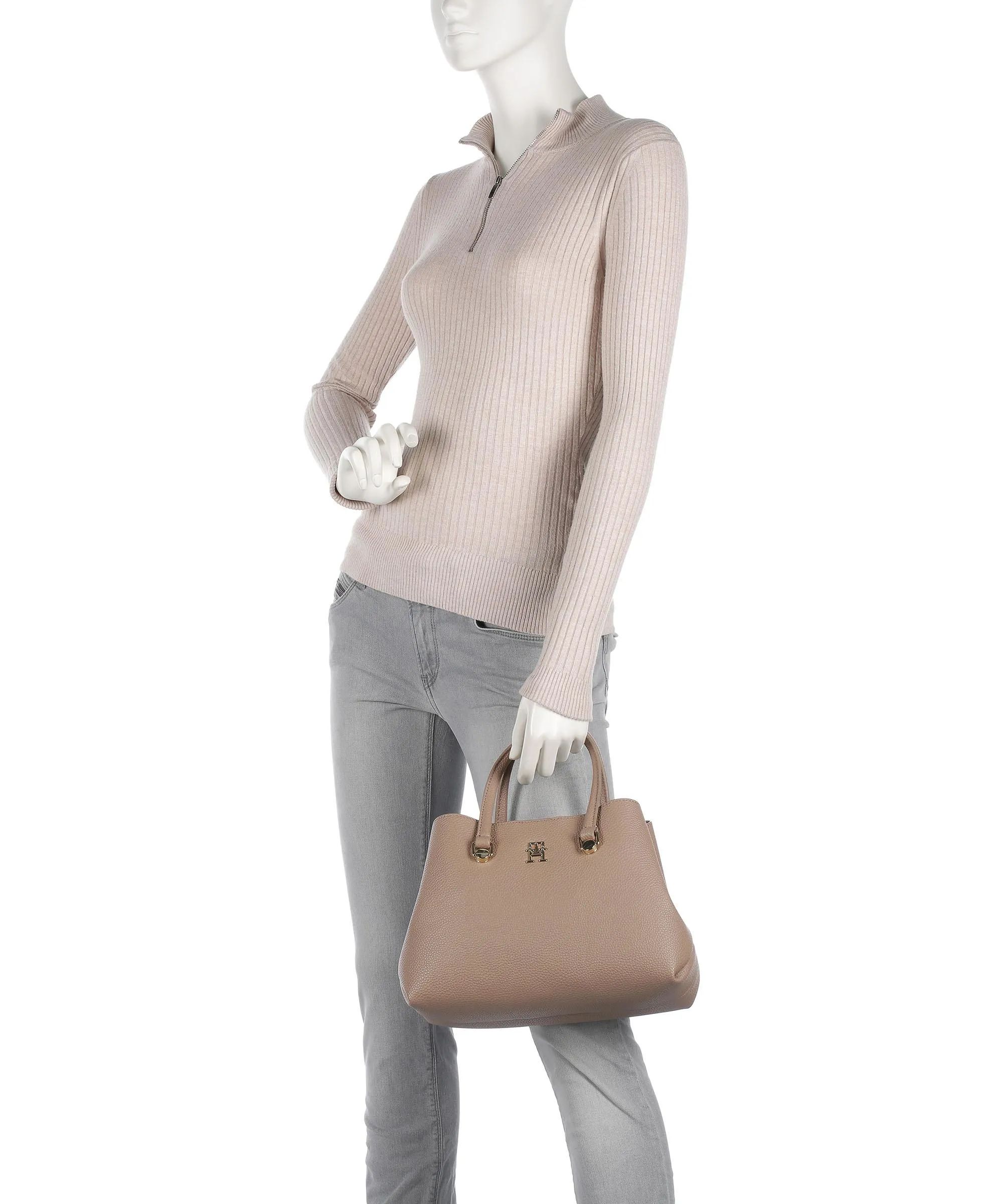  Tommy Hilfiger TH Emblem Borsa a mano pelle sintetica marrone chiaro  