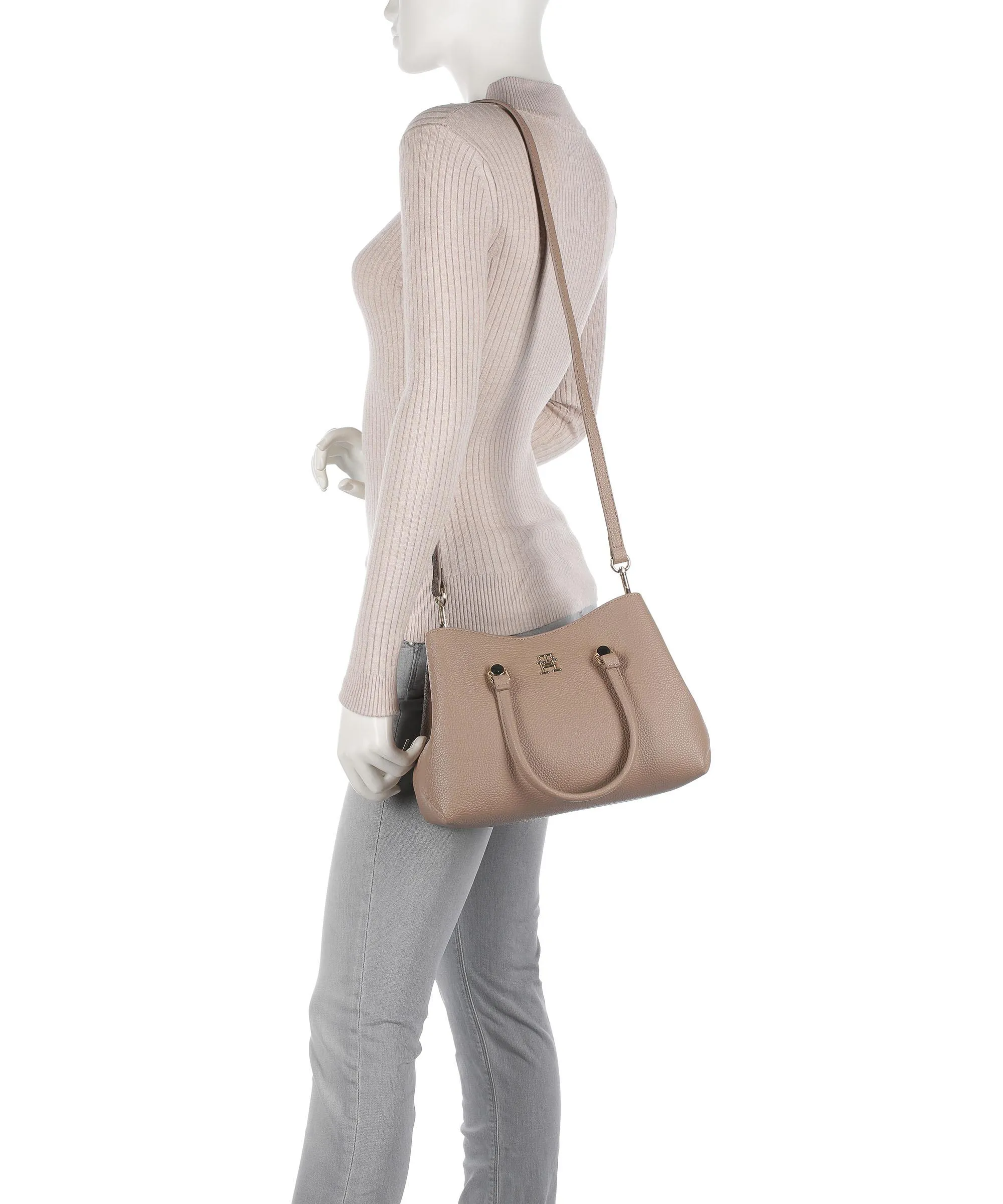  Tommy Hilfiger TH Emblem Borsa a mano pelle sintetica marrone chiaro  