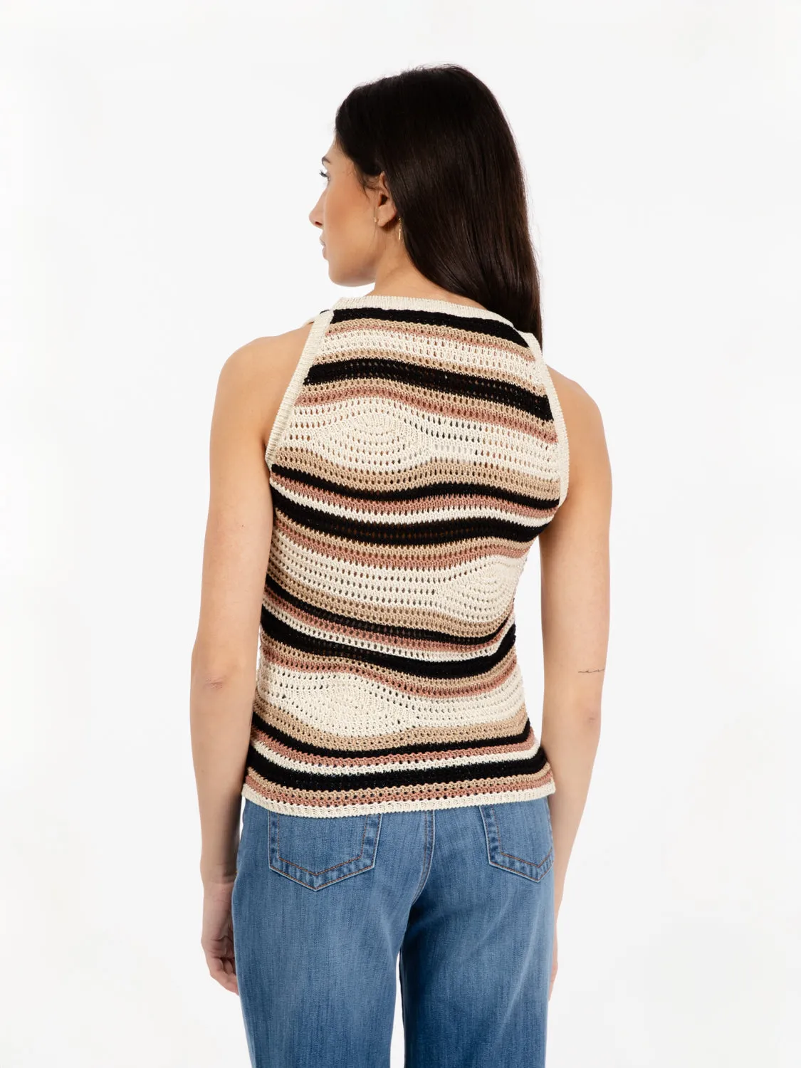 Top crochet a righe multicolor